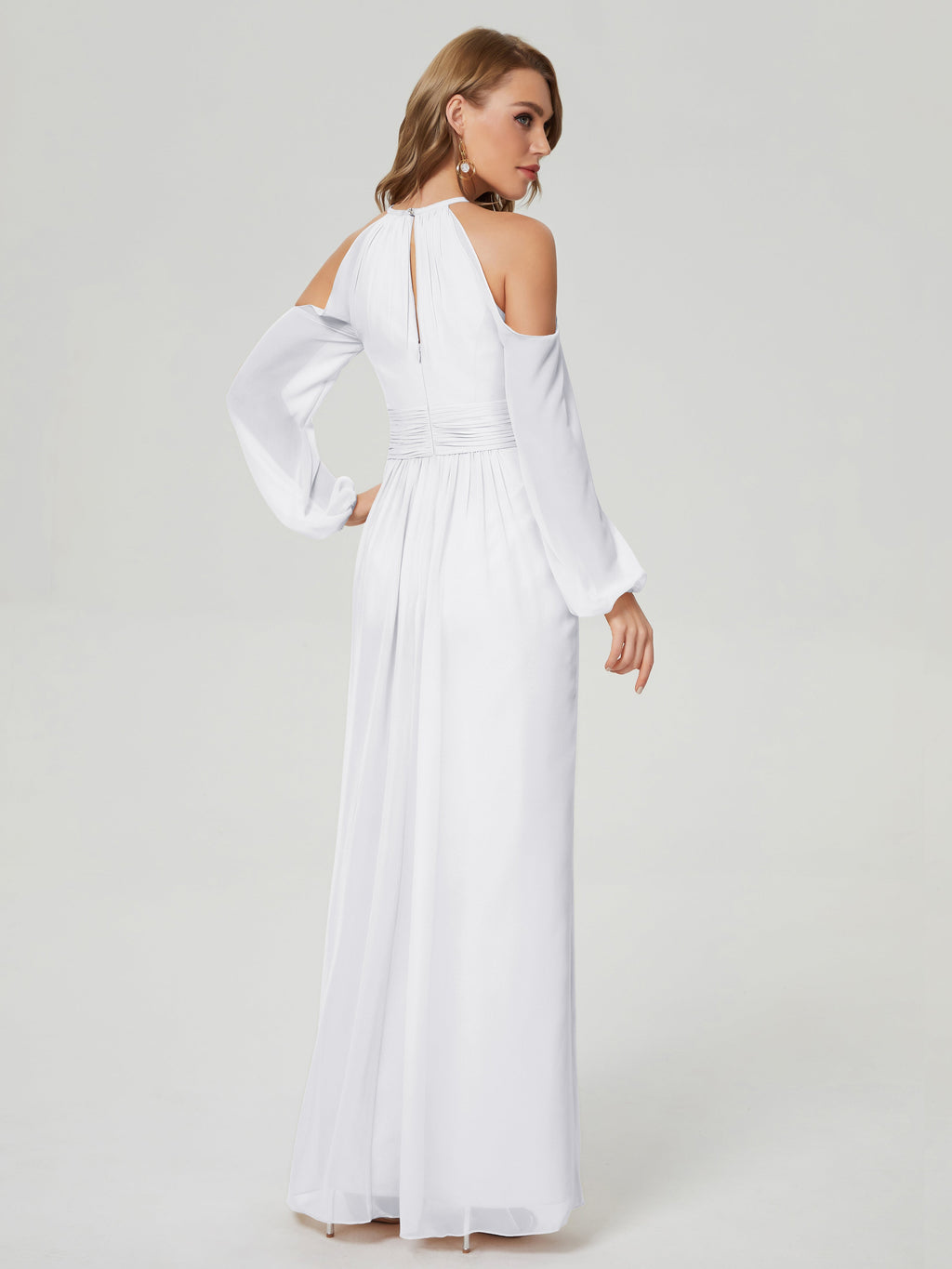 Phoebe Long Sleeves Column Chiffon Bridesmaid Dress