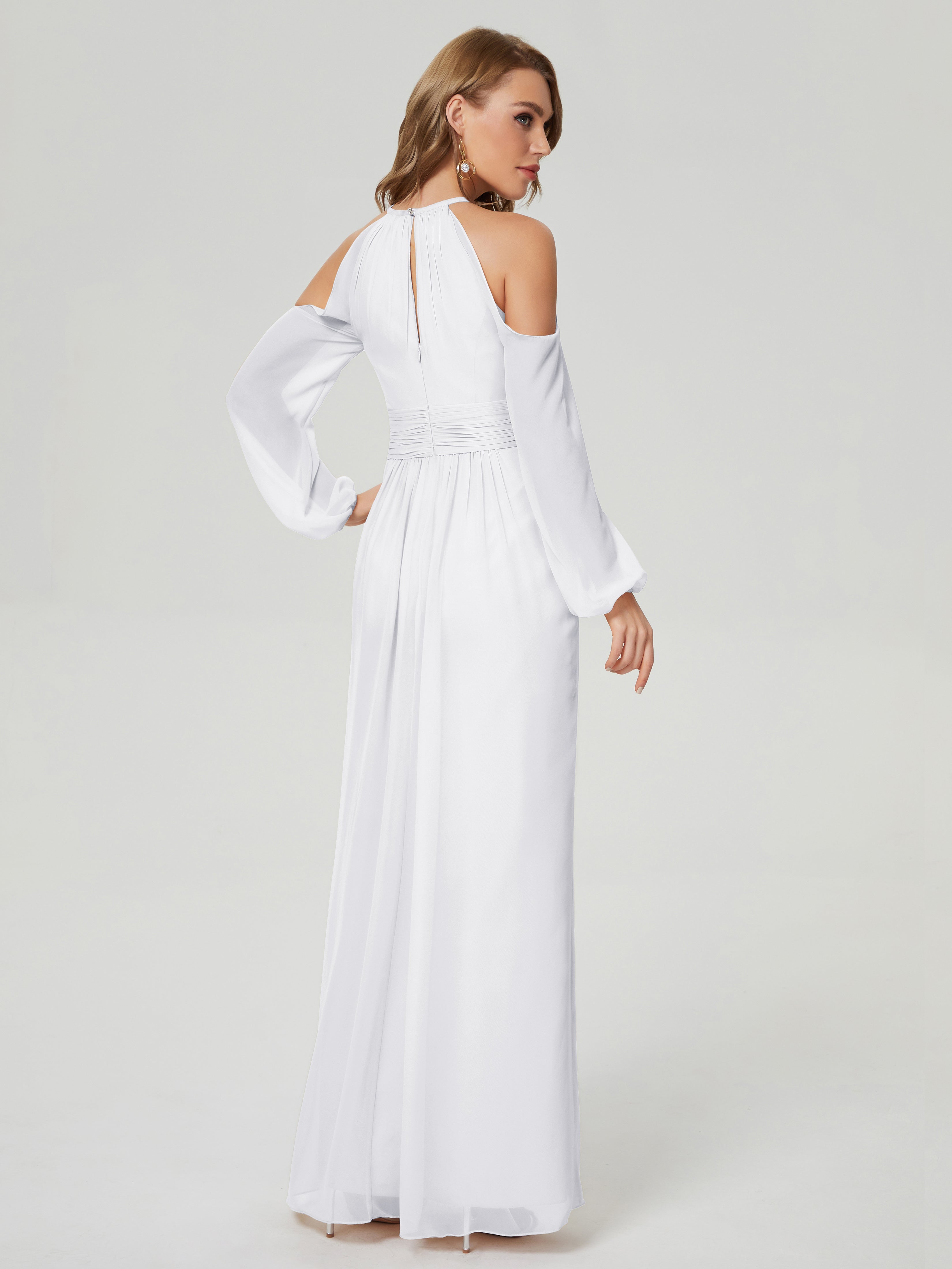 Phoebe Long Sleeves Column Chiffon Bridesmaid Dress