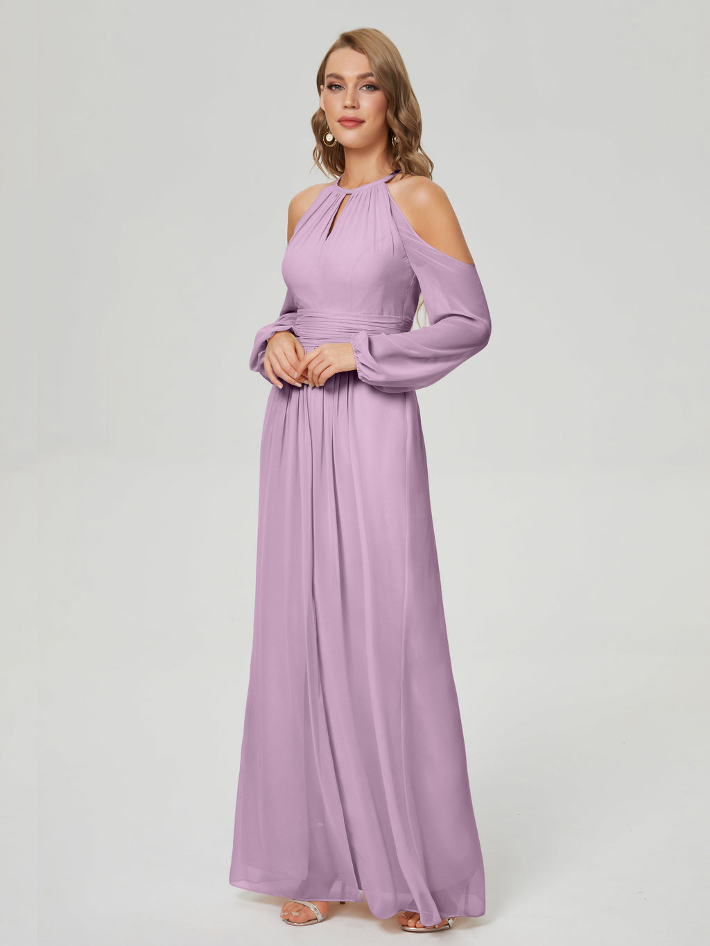 Phoebe Long Sleeves Column Chiffon Bridesmaid Dress