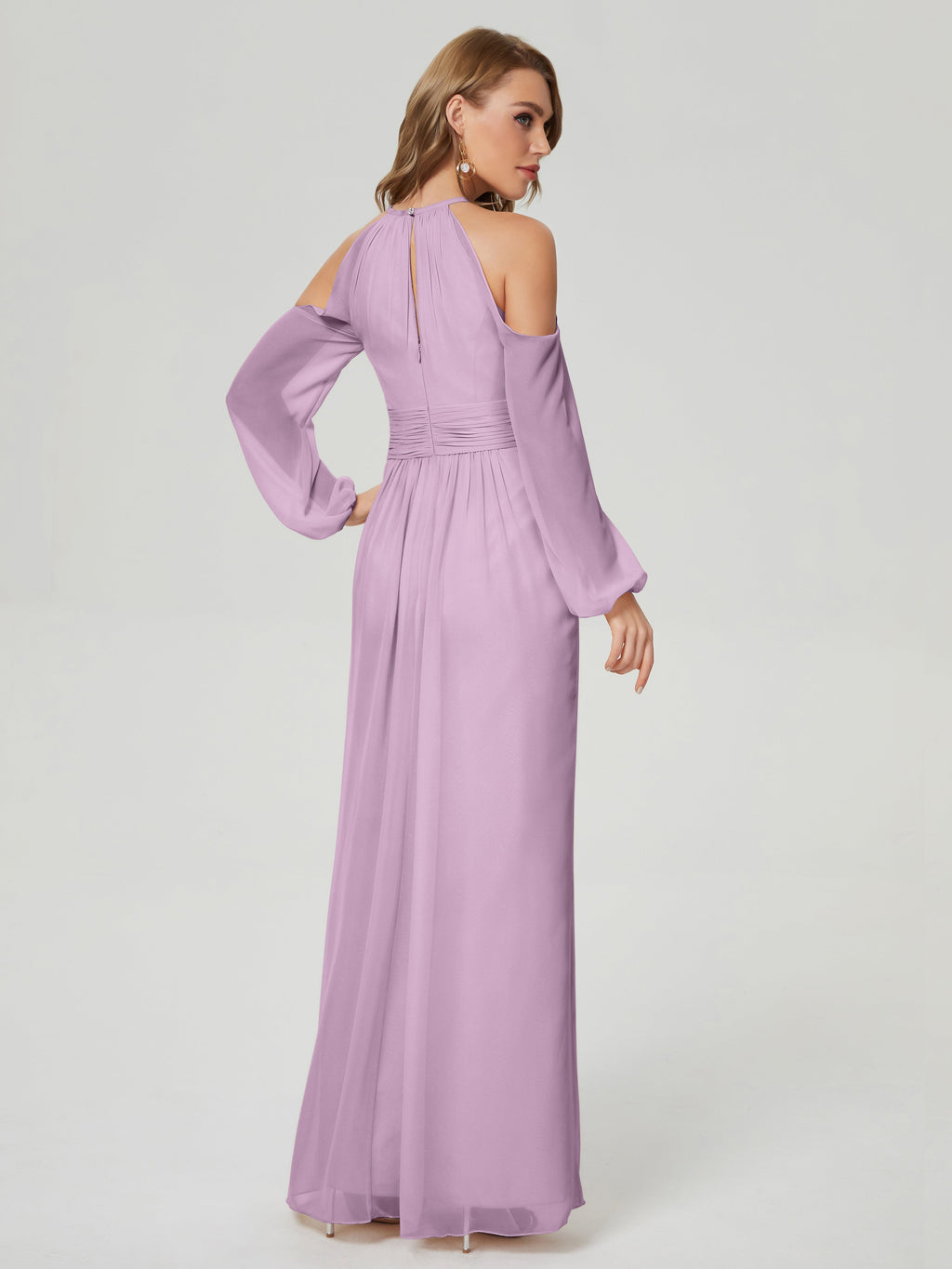 Phoebe Long Sleeves Column Chiffon Bridesmaid Dress