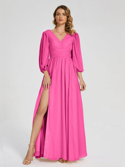Journey Long Sleeves V-neck Bridesmaid Dress with Side Slit