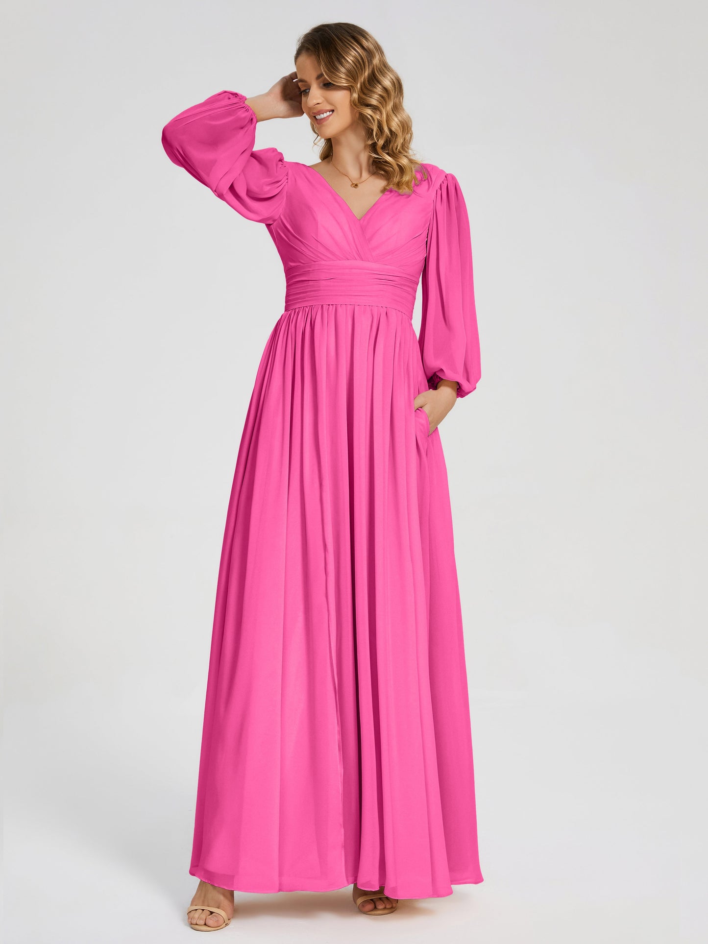 Journey Long Sleeves V-neck Bridesmaid Dress with Side Slit