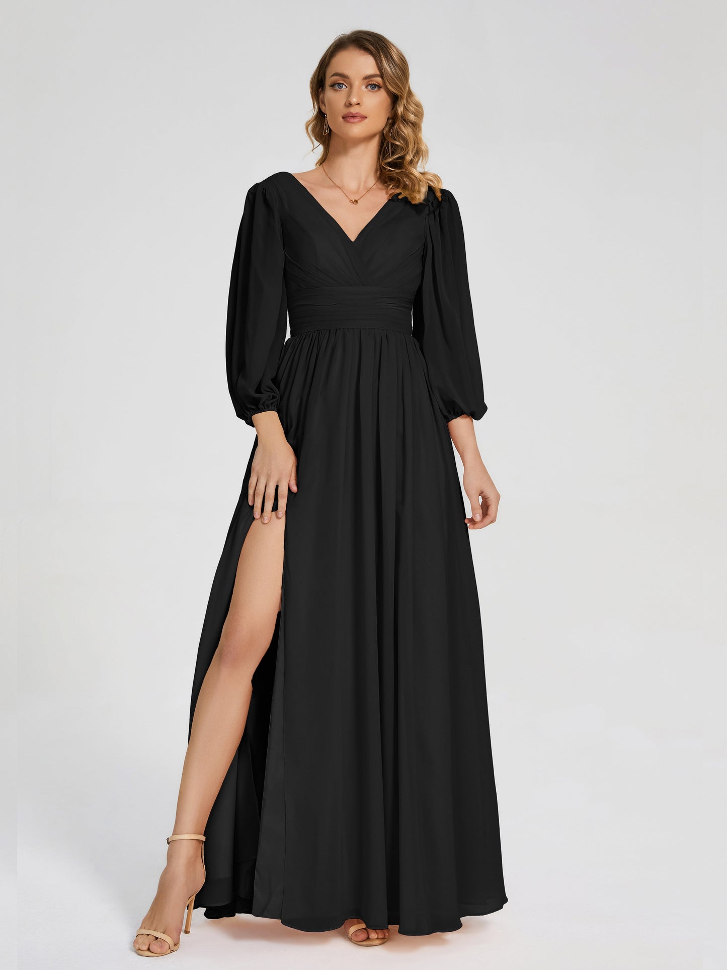 Journey Long Sleeves V-neck Bridesmaid Dress with Side Slit