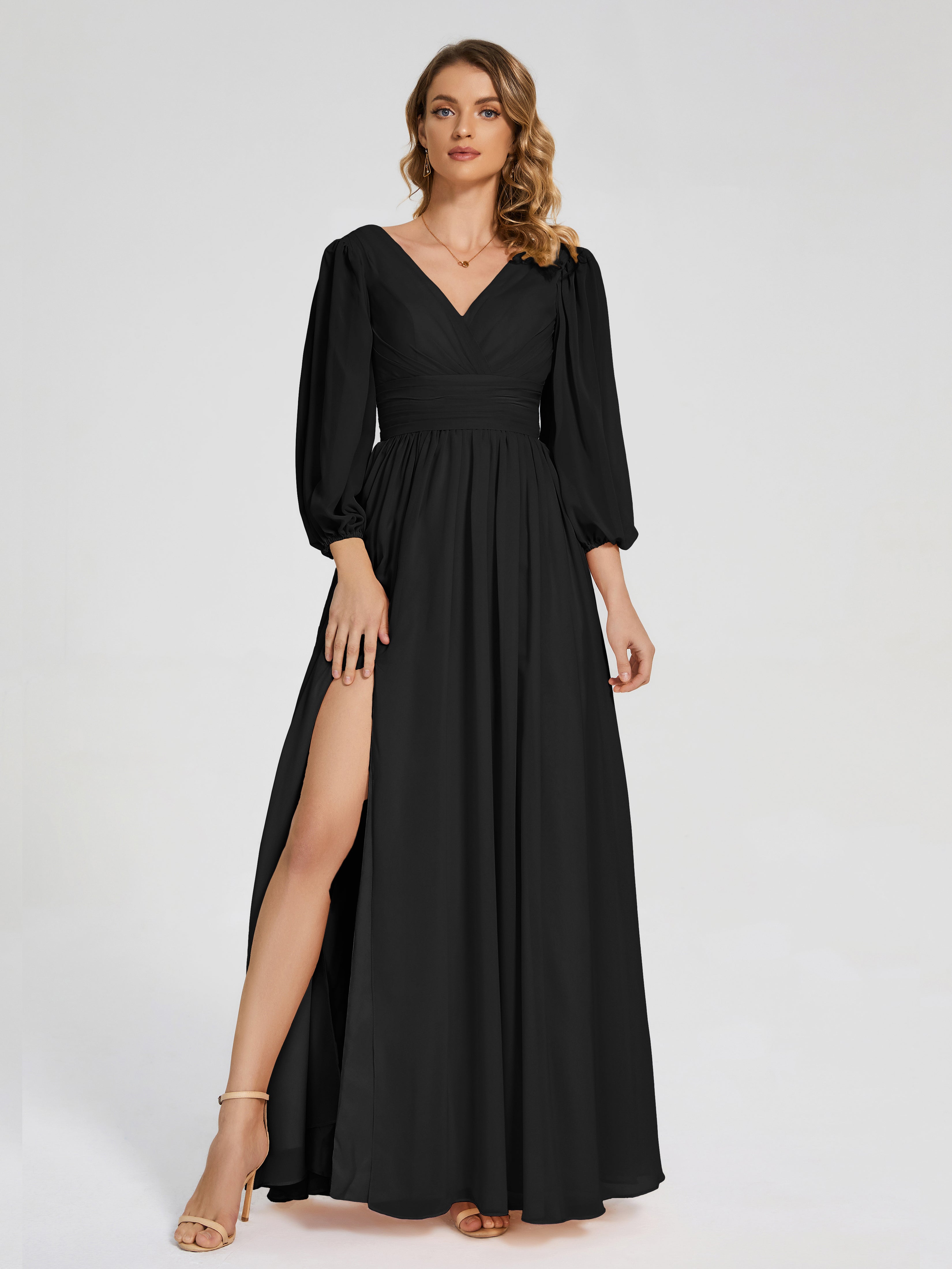Journey Long Sleeves V-neck Bridesmaid Dress with Side Slit