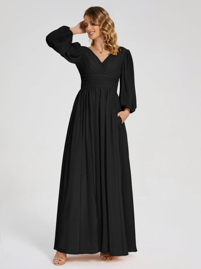 Journey Long Sleeves V-neck Bridesmaid Dress with Side Slit