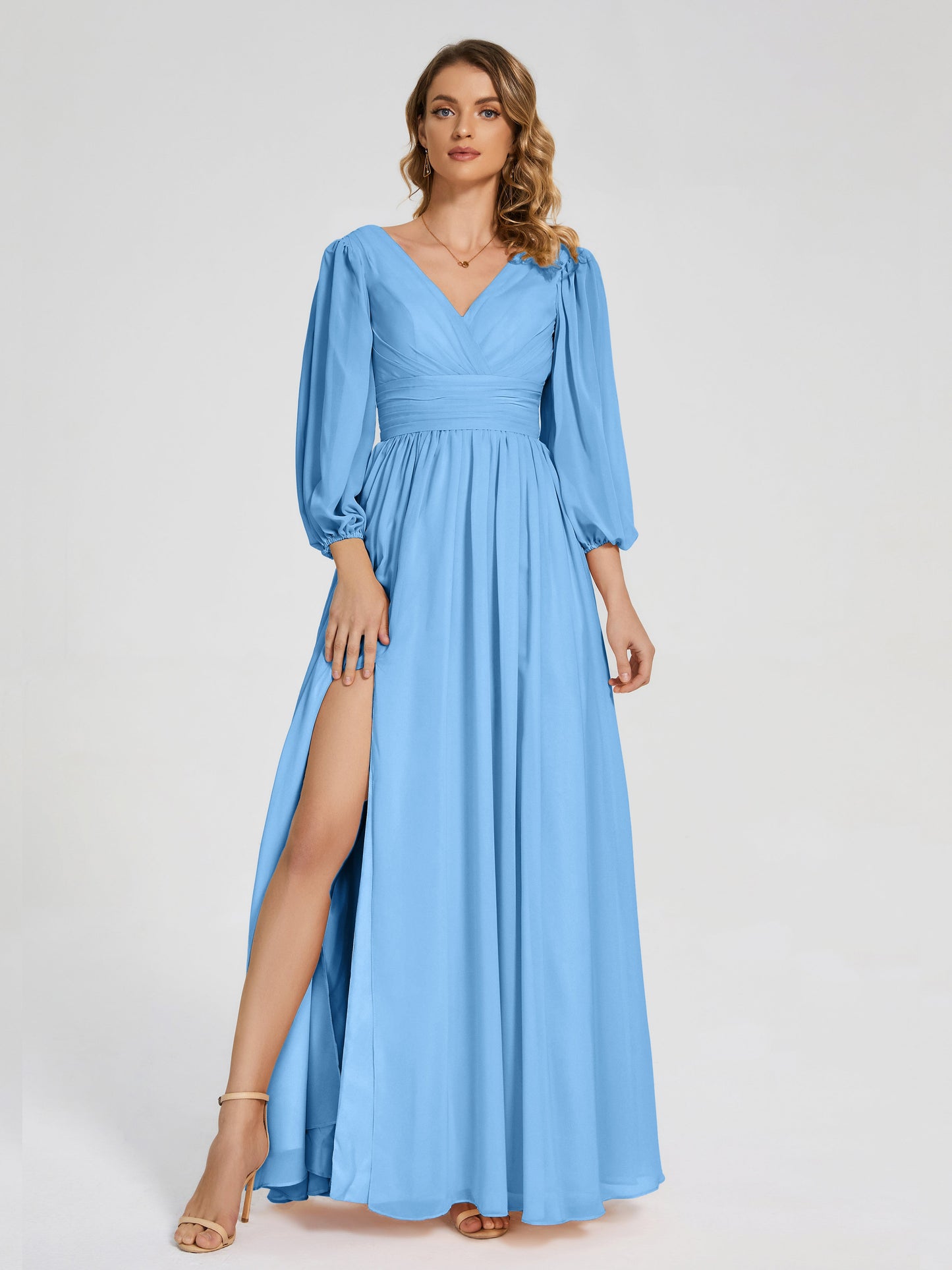 Journey Long Sleeves V-neck Bridesmaid Dress with Side Slit