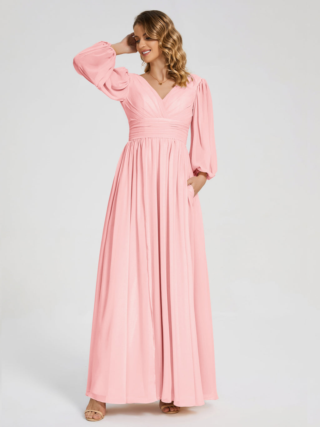 Journey Long Sleeves V-neck Bridesmaid Dress with Side Slit