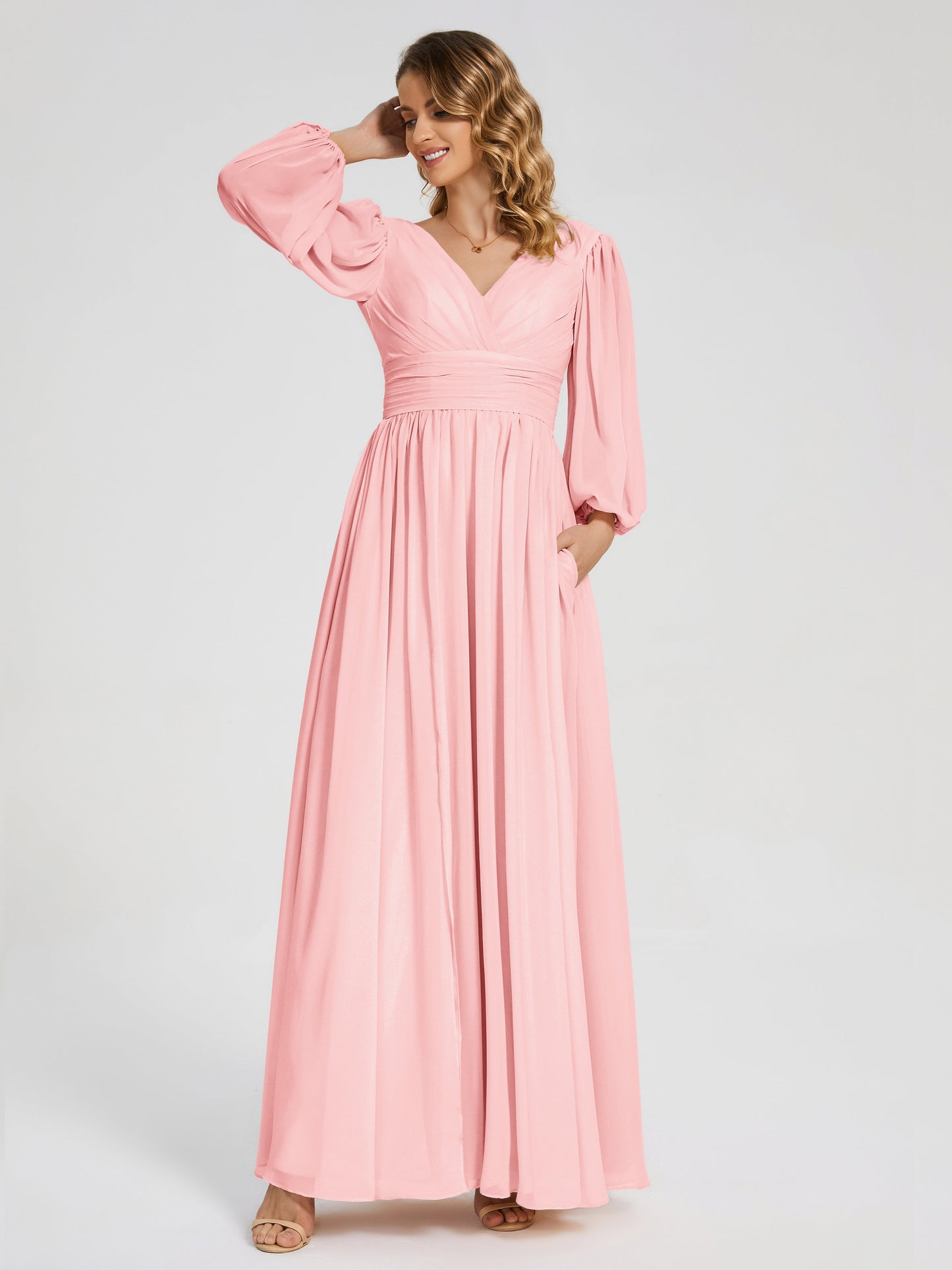 Journey Long Sleeves V-neck Bridesmaid Dress with Side Slit