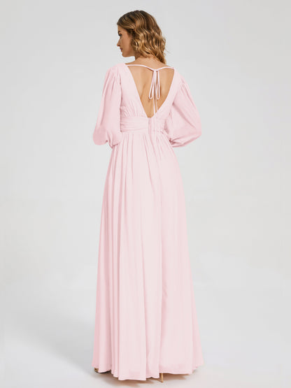 Journey Long Sleeves V-neck Bridesmaid Dress with Side Slit