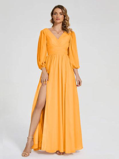 Journey Long Sleeves V-neck Bridesmaid Dress with Side Slit