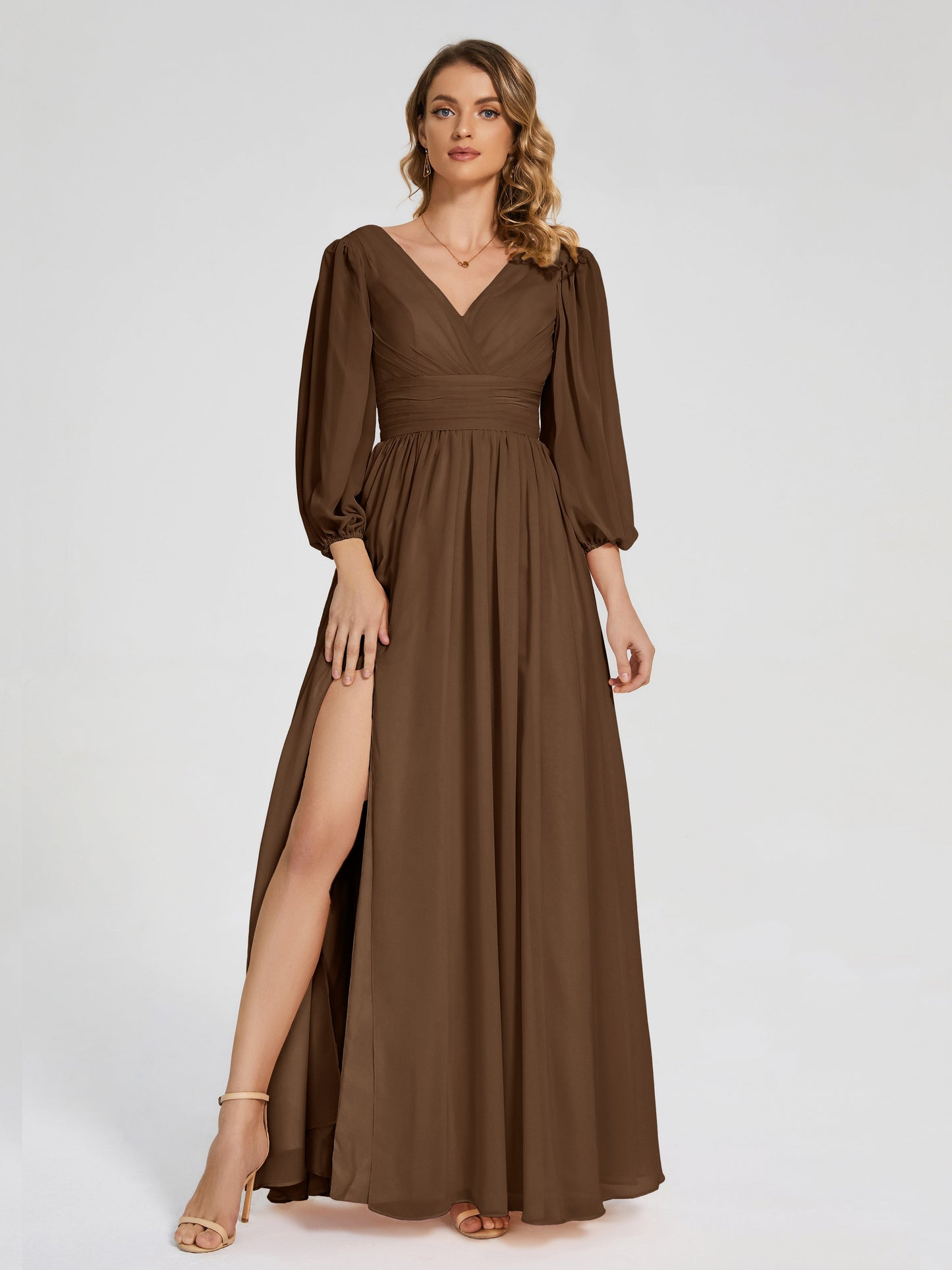 Journey Long Sleeves V-neck Bridesmaid Dress with Side Slit