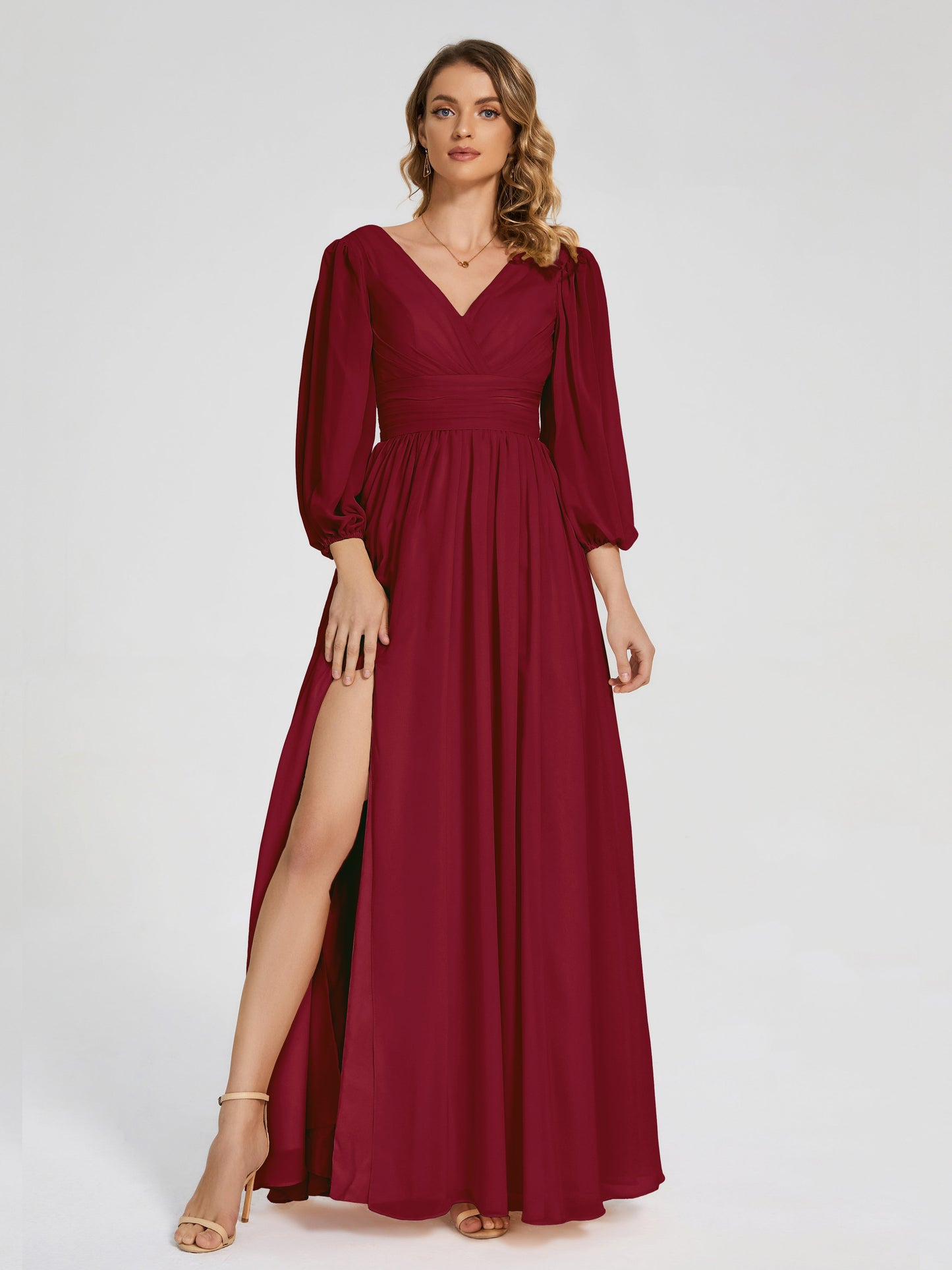 Journey Long Sleeves V-neck Bridesmaid Dress with Side Slit