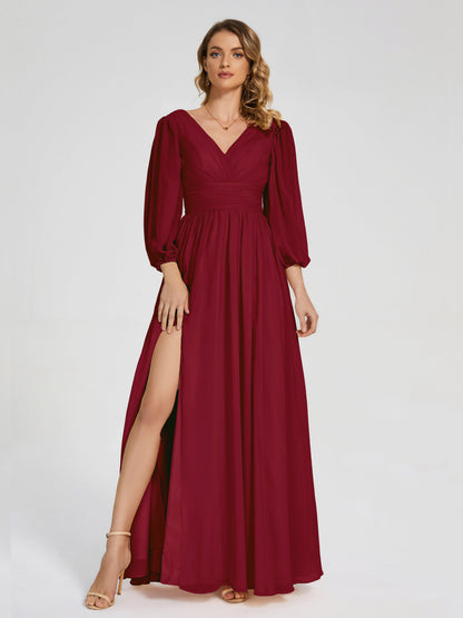 Journey Long Sleeves V-neck Bridesmaid Dress with Side Slit