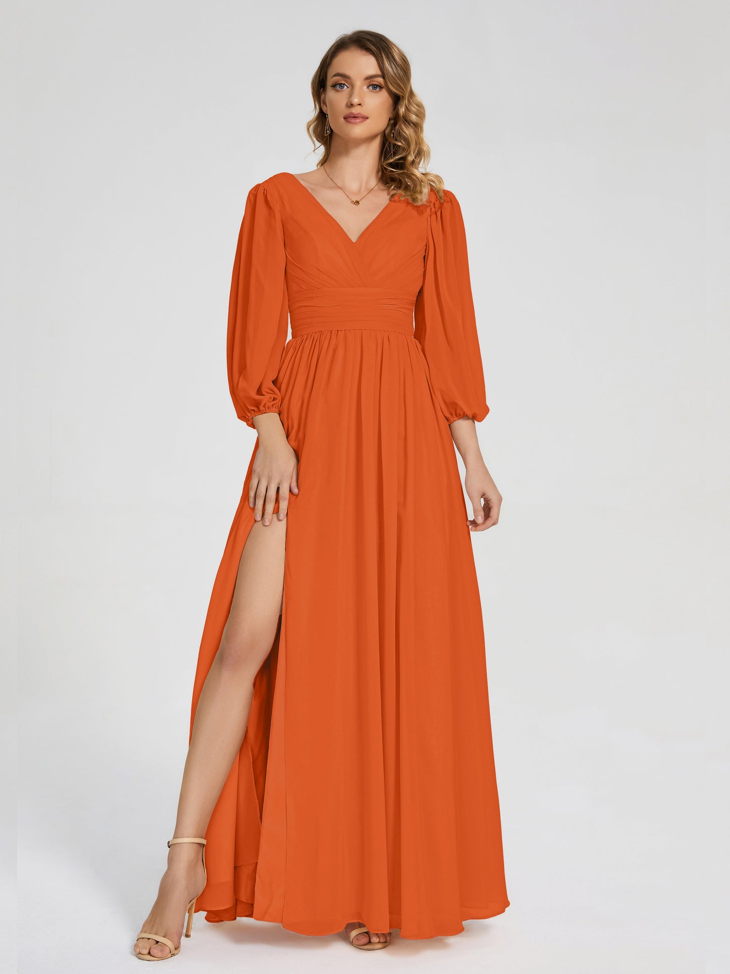 Journey Long Sleeves V-neck Bridesmaid Dress with Side Slit