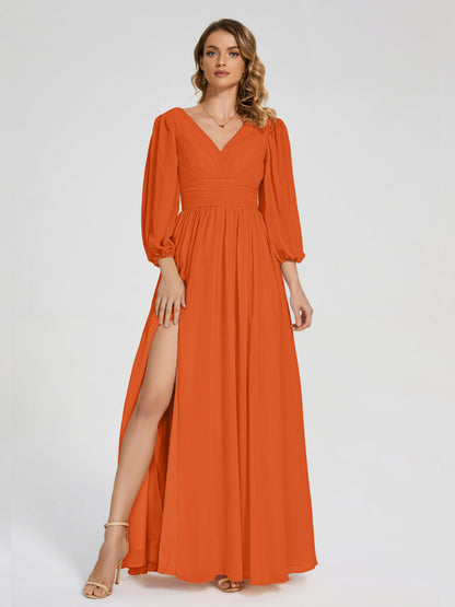 Journey Long Sleeves V-neck Bridesmaid Dress with Side Slit