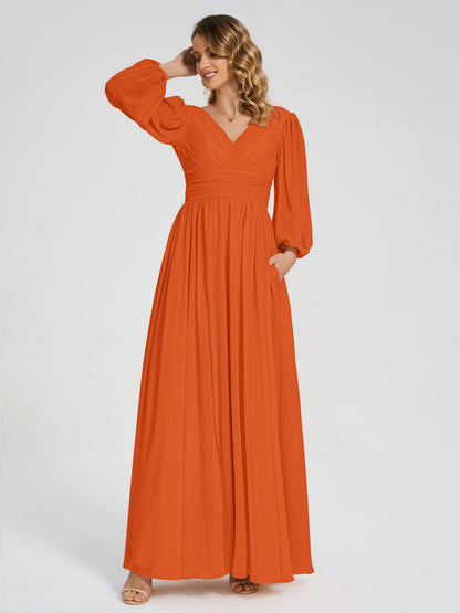 Journey Long Sleeves V-neck Bridesmaid Dress with Side Slit