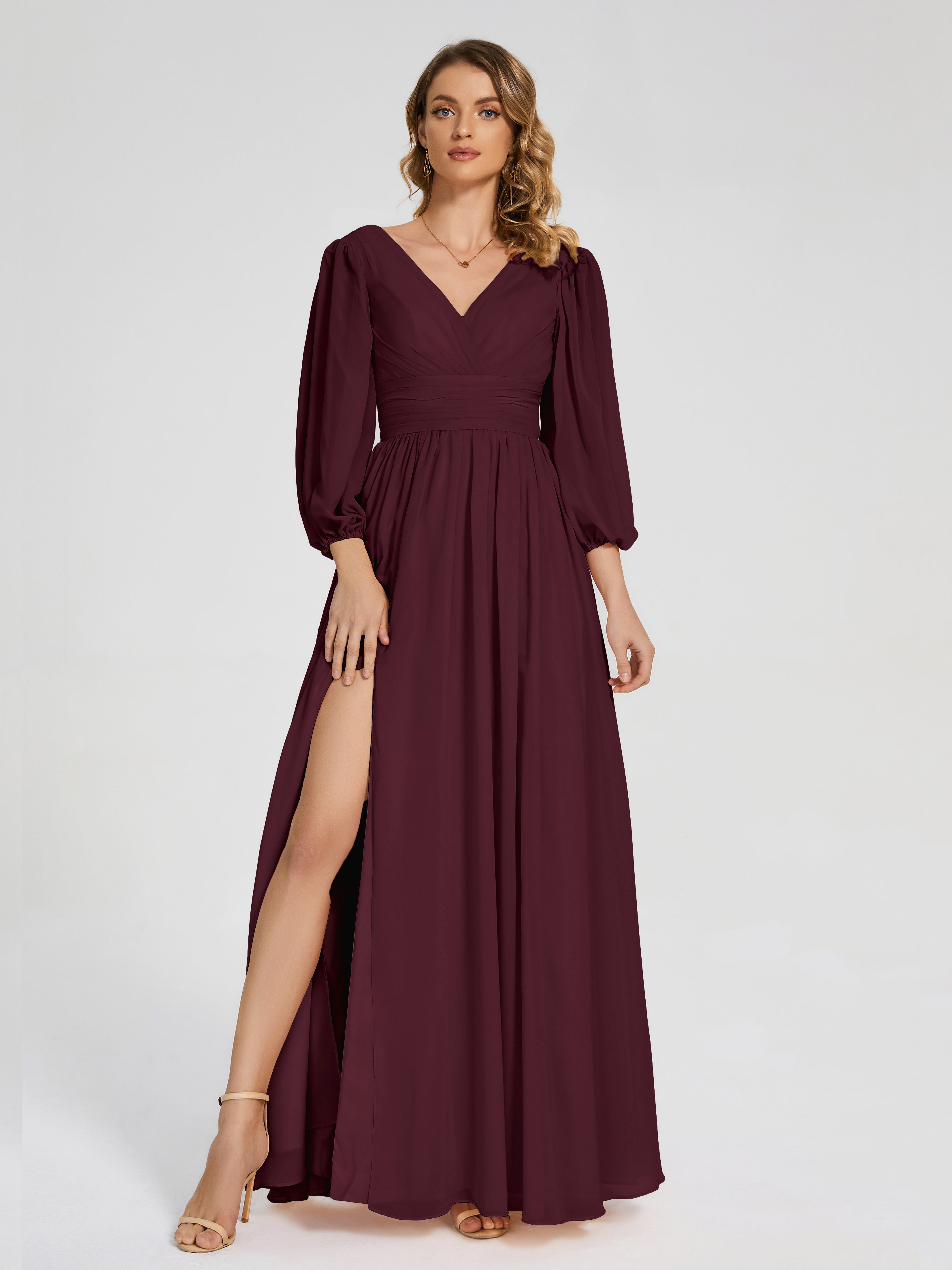 Journey Long Sleeves V-neck Bridesmaid Dress with Side Slit