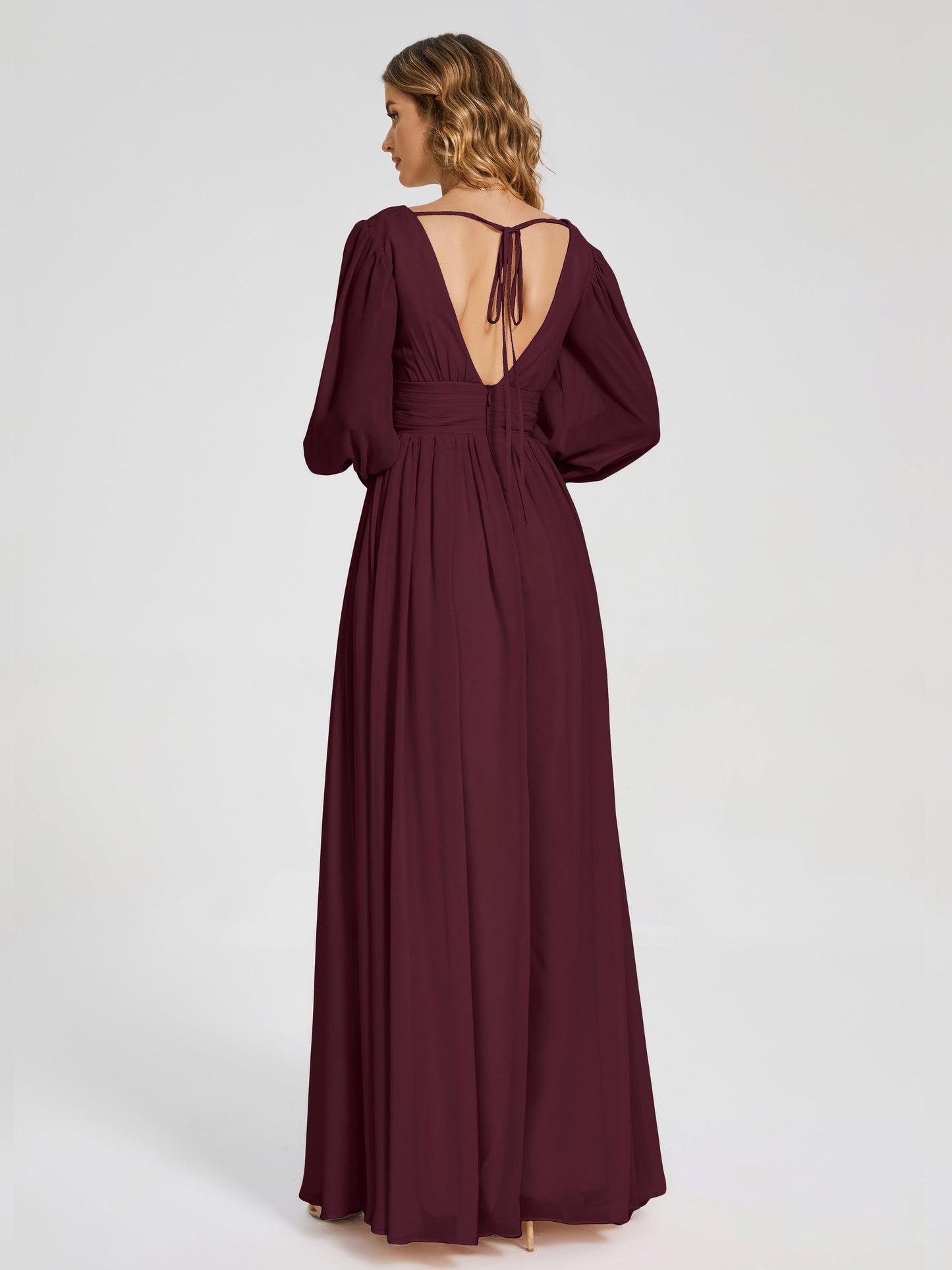 Journey Long Sleeves V-neck Bridesmaid Dress with Side Slit