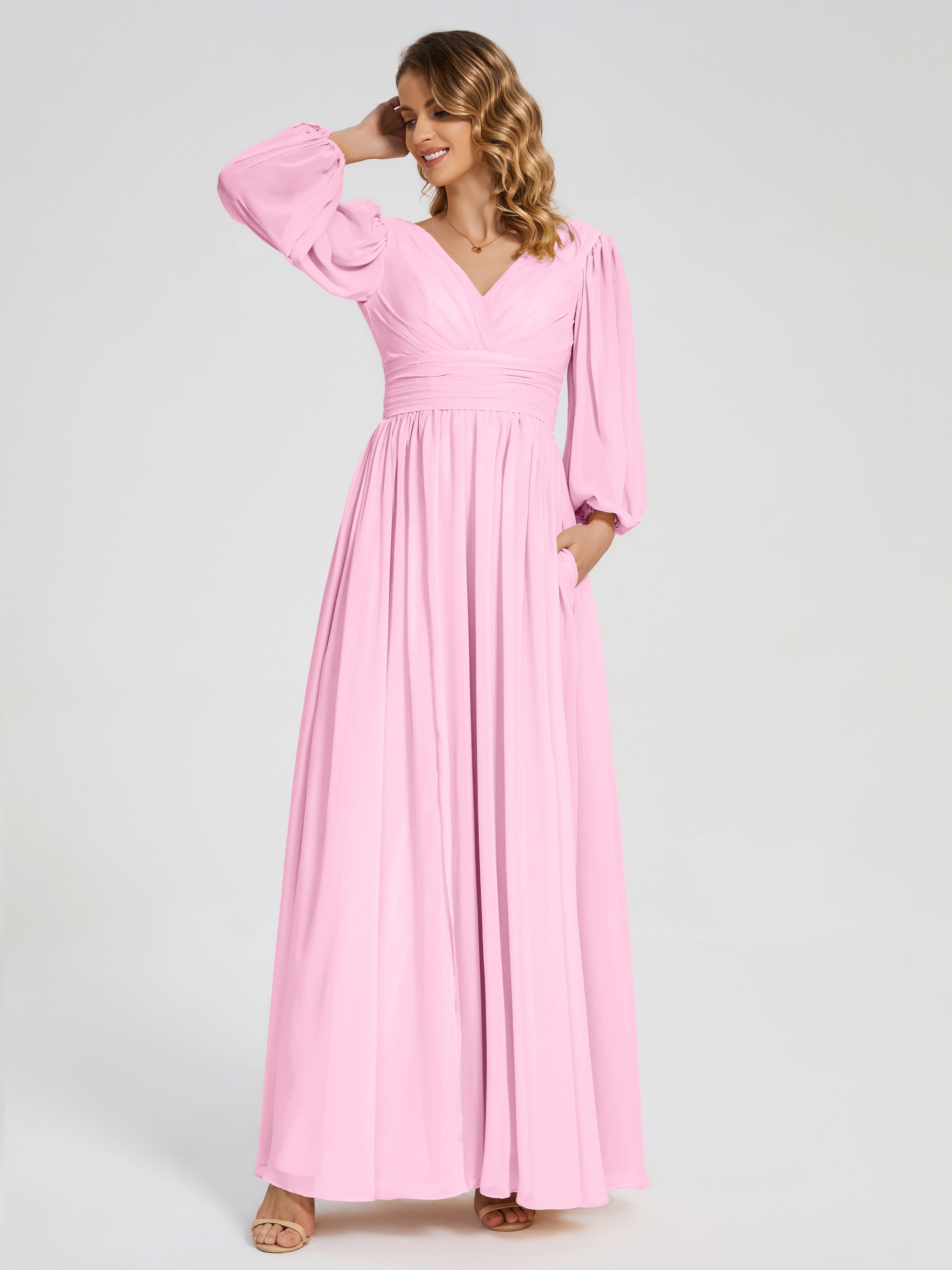 Journey Long Sleeves V-neck Bridesmaid Dress with Side Slit