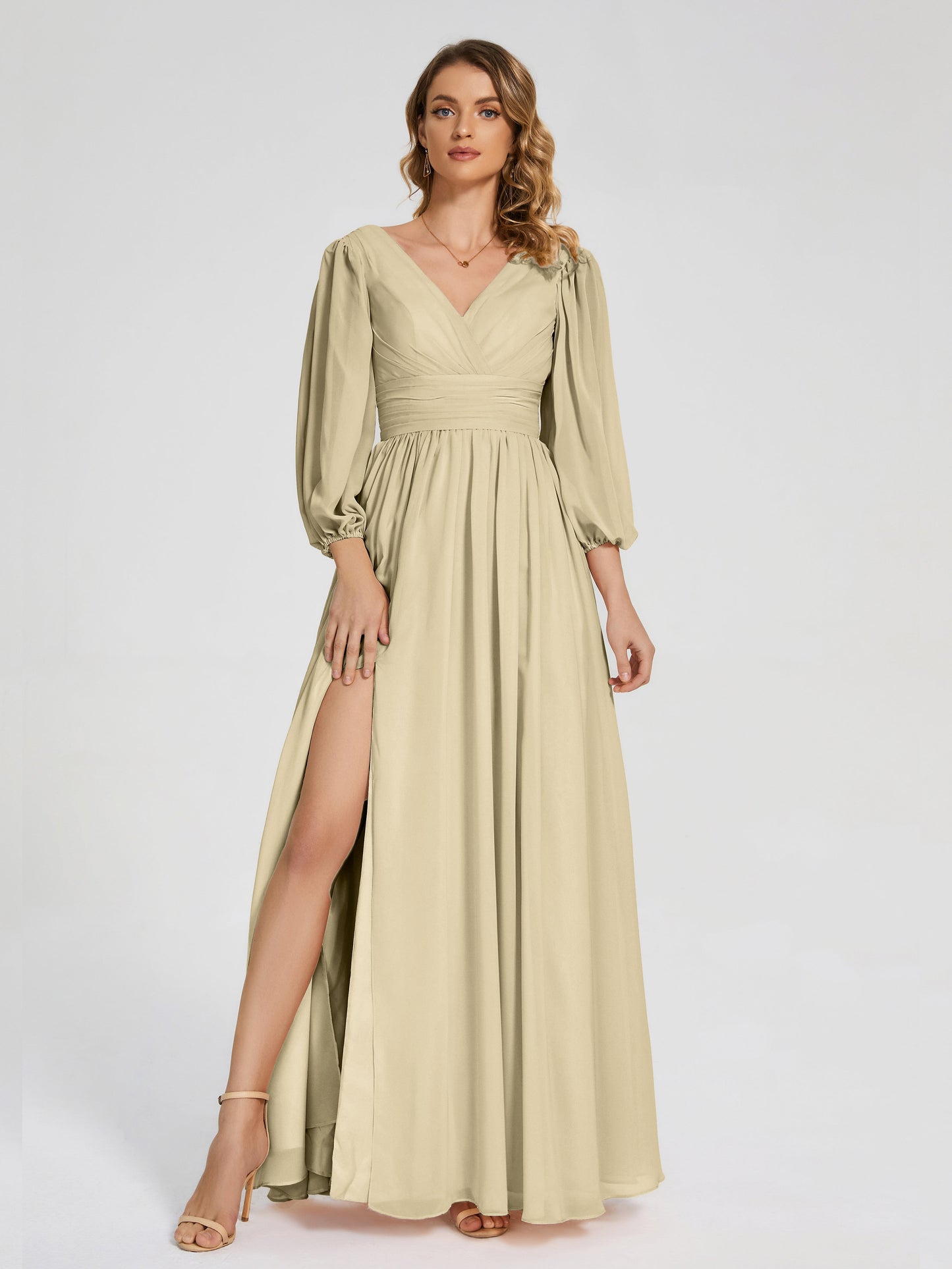 Journey Long Sleeves V-neck Bridesmaid Dress with Side Slit
