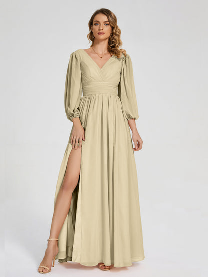 Journey Long Sleeves V-neck Bridesmaid Dress with Side Slit