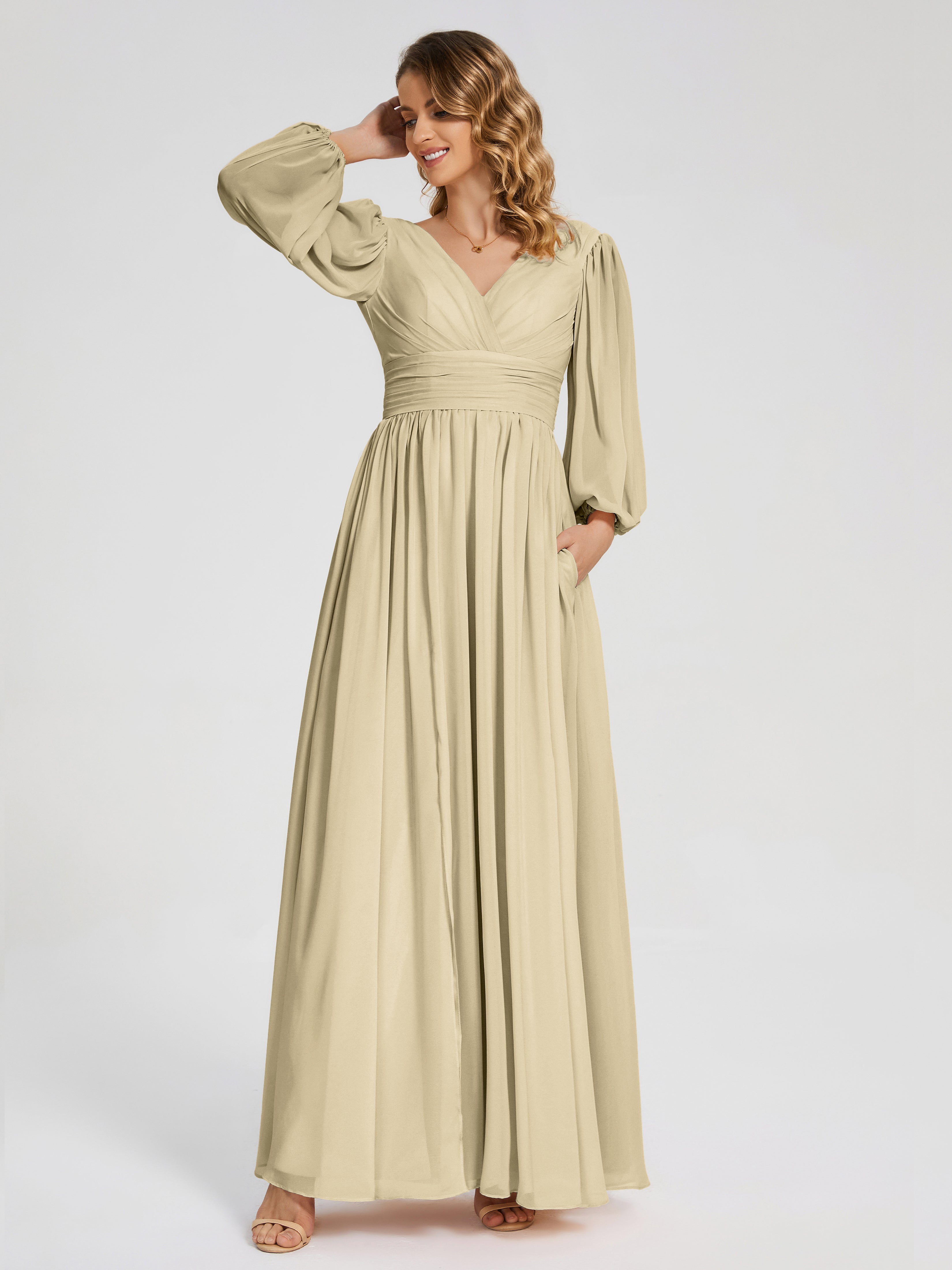 Journey Long Sleeves V-neck Bridesmaid Dress with Side Slit