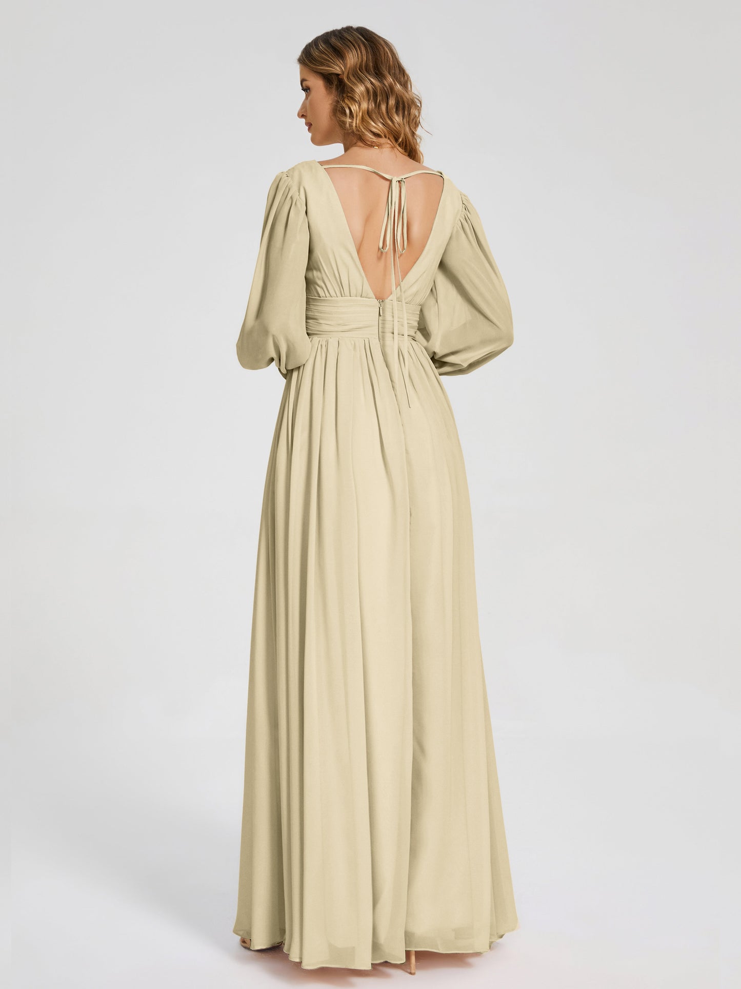 Journey Long Sleeves V-neck Bridesmaid Dress with Side Slit