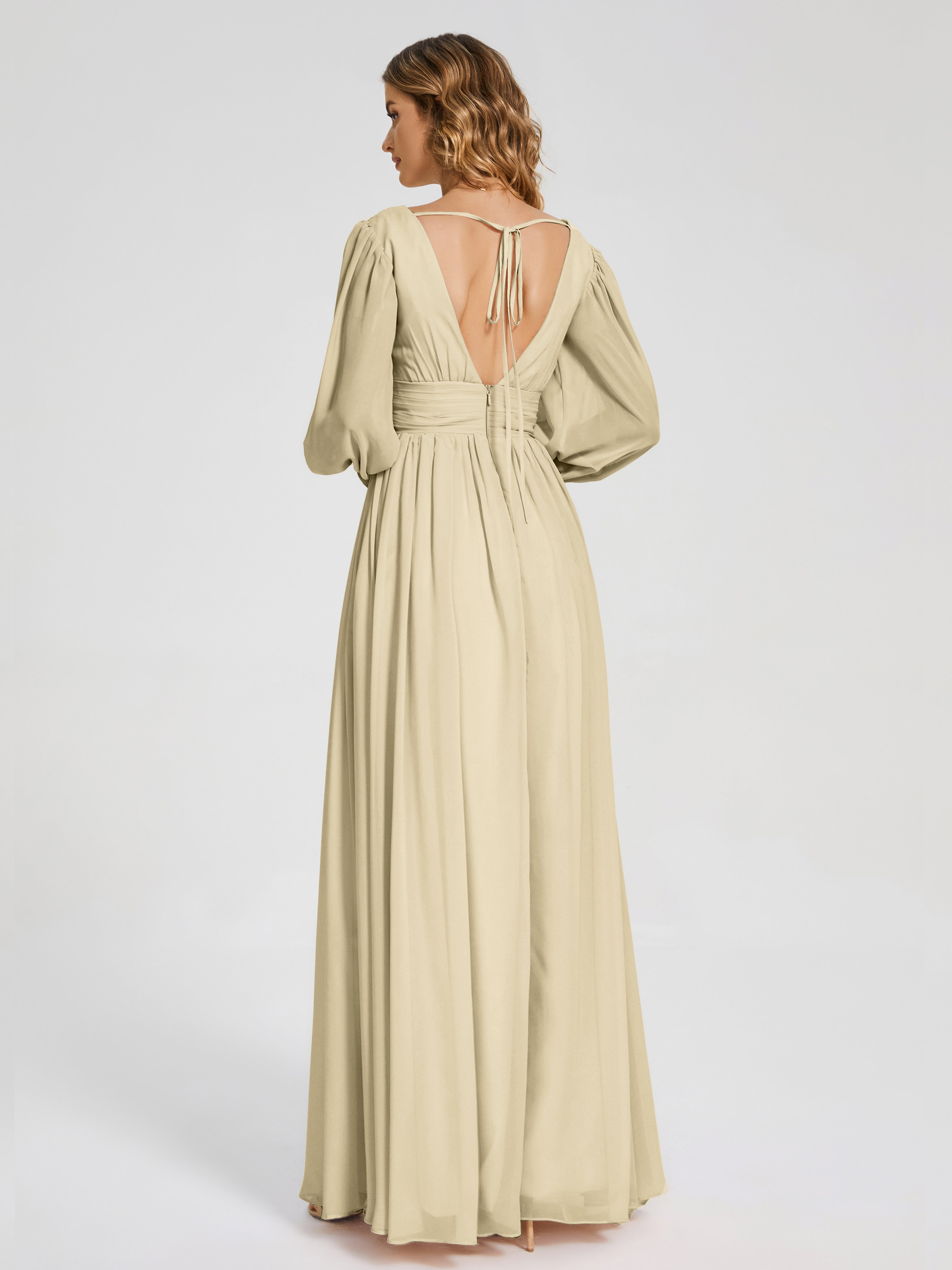 Journey Long Sleeves V-neck Bridesmaid Dress with Side Slit