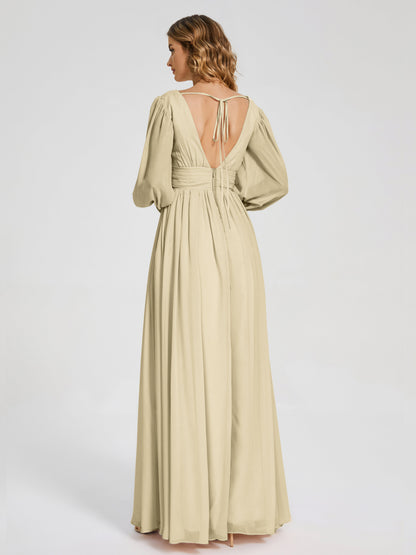 Journey Long Sleeves V-neck Bridesmaid Dress with Side Slit