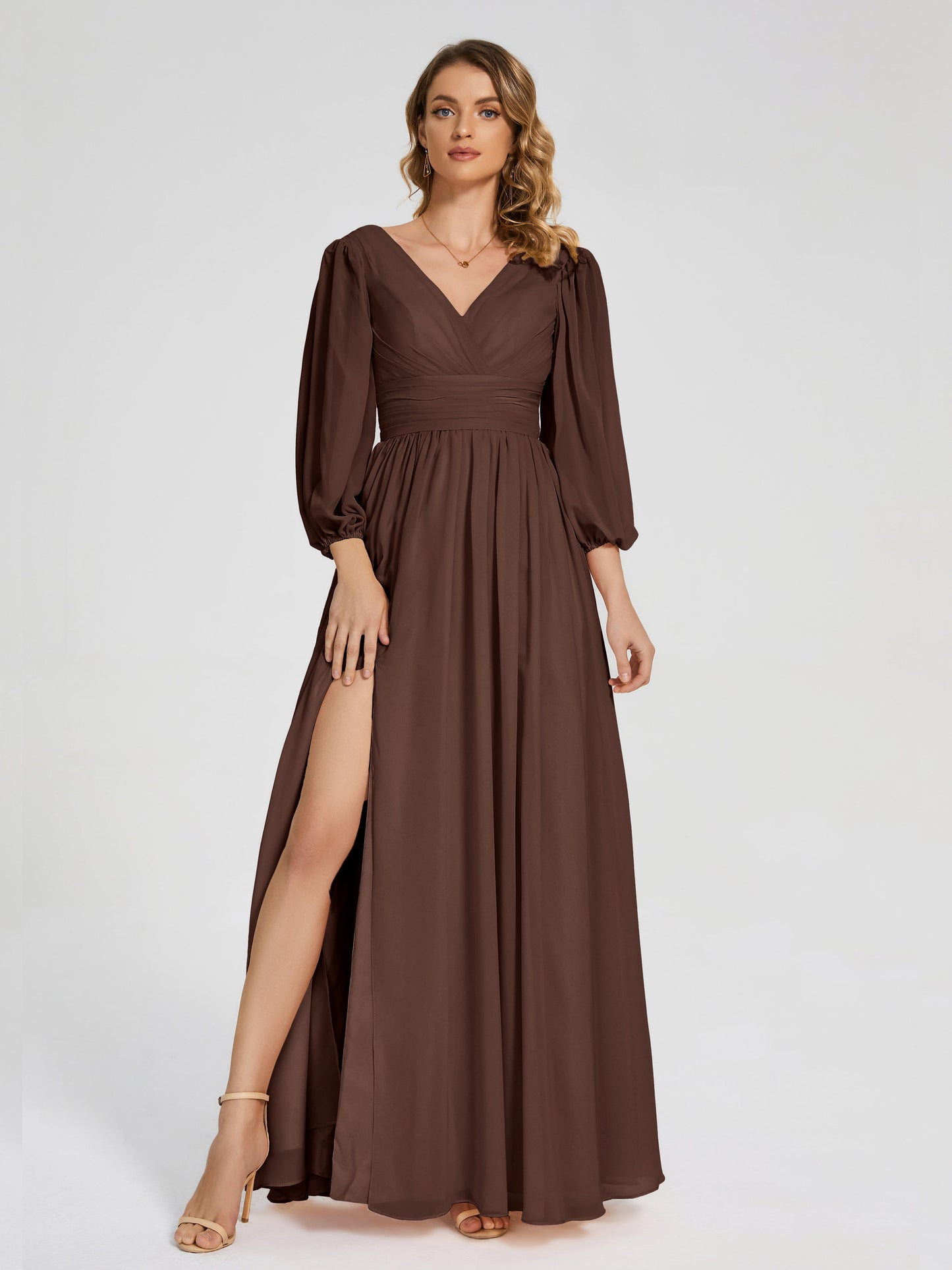 Journey Long Sleeves V-neck Bridesmaid Dress with Side Slit