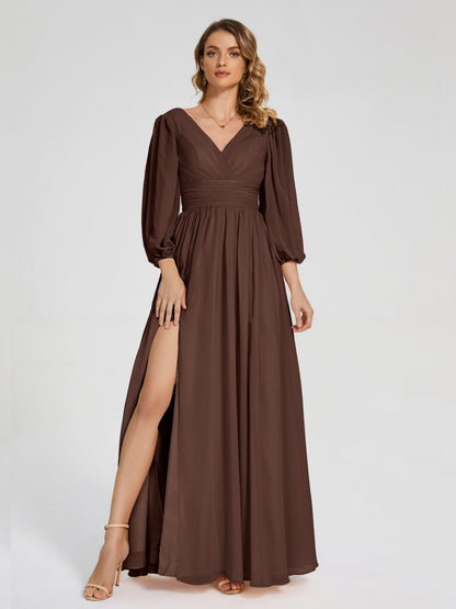 Journey Long Sleeves V-neck Bridesmaid Dress with Side Slit