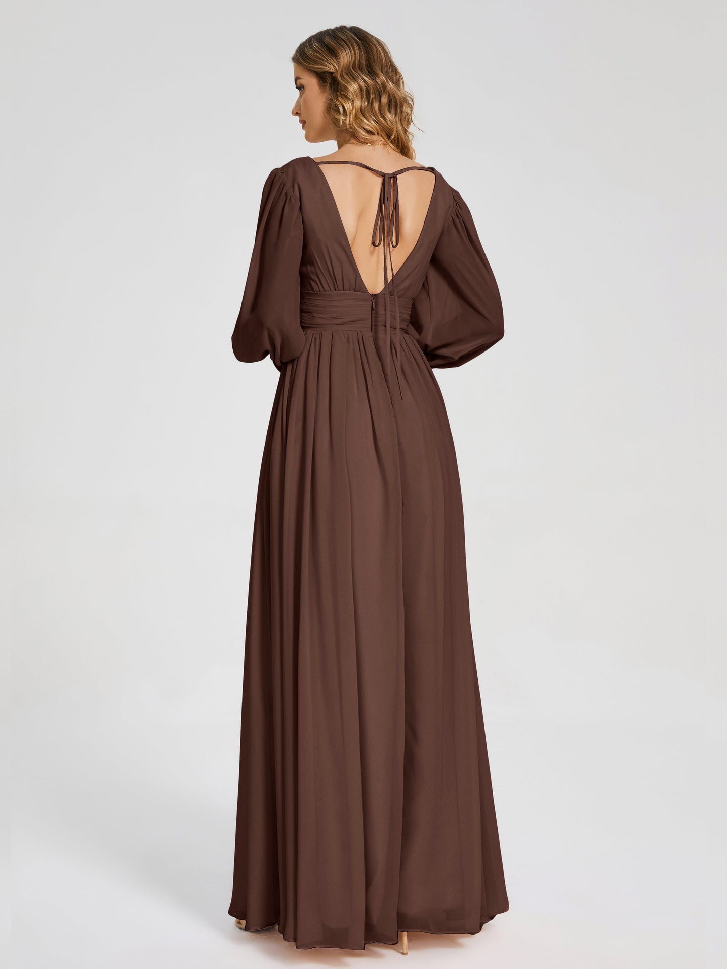 Journey Long Sleeves V-neck Bridesmaid Dress with Side Slit