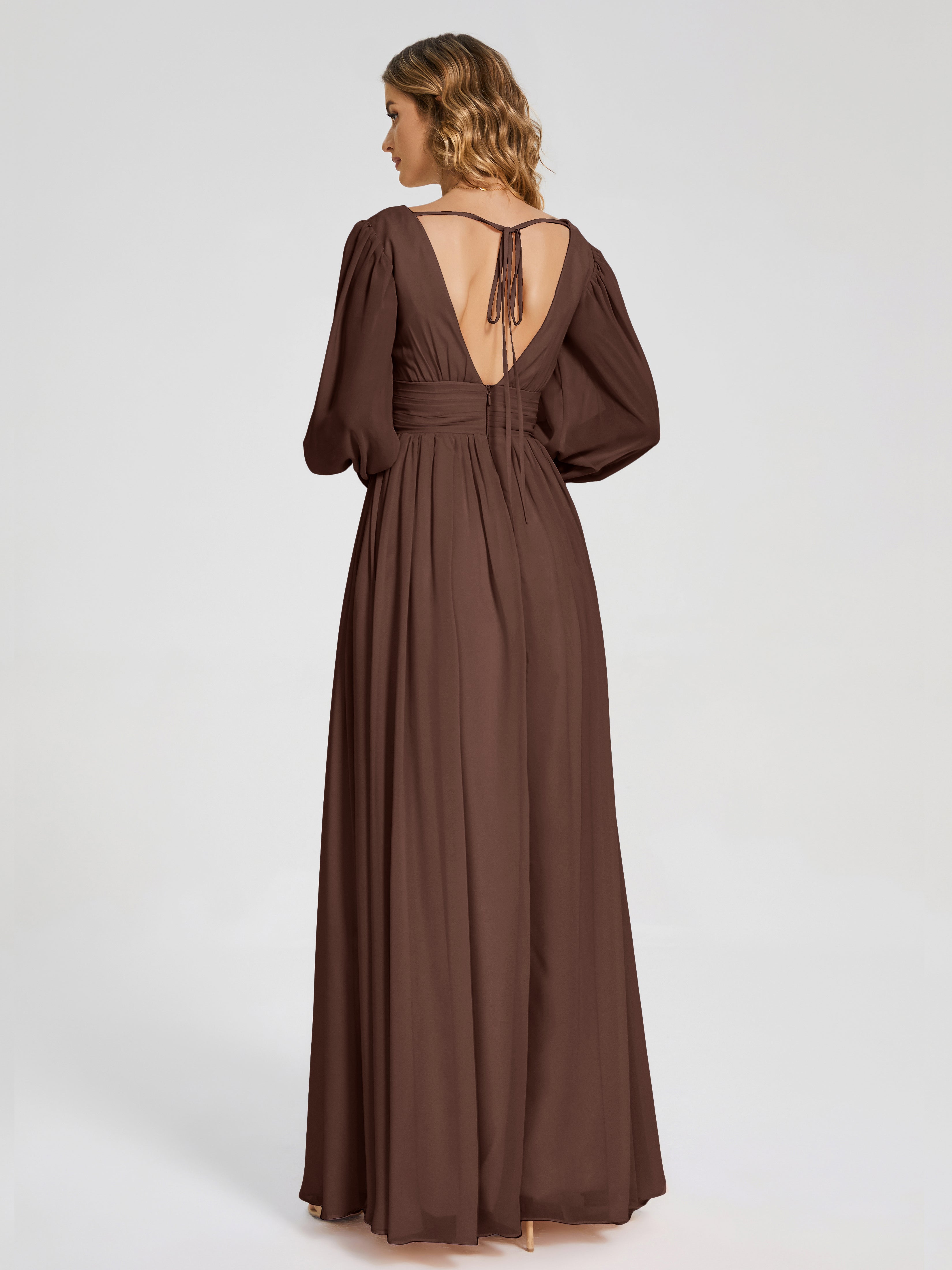 Journey Long Sleeves V-neck Bridesmaid Dress with Side Slit