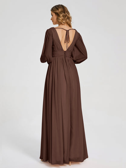 Journey Long Sleeves V-neck Bridesmaid Dress with Side Slit
