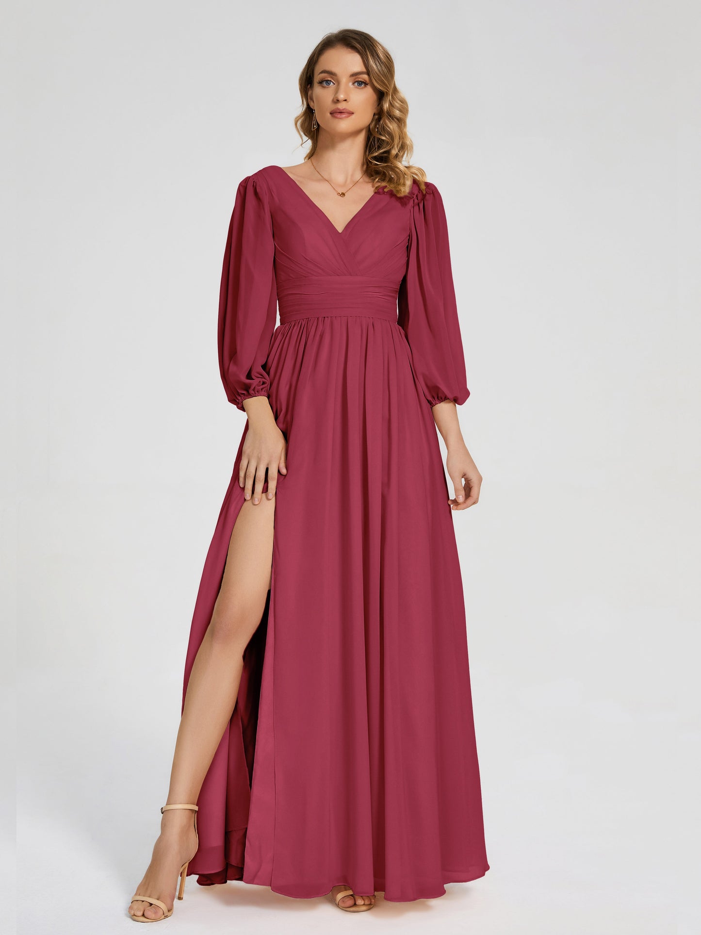 Journey Long Sleeves V-neck Bridesmaid Dress with Side Slit