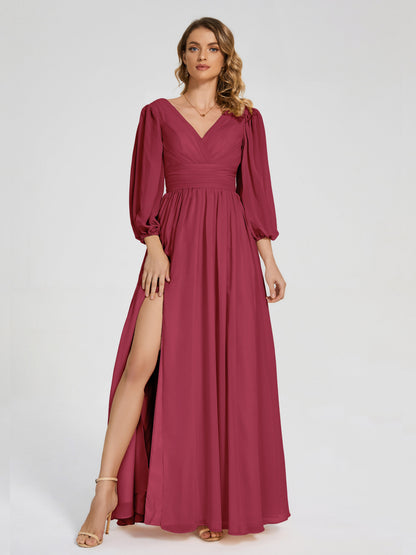 Journey Long Sleeves V-neck Bridesmaid Dress with Side Slit