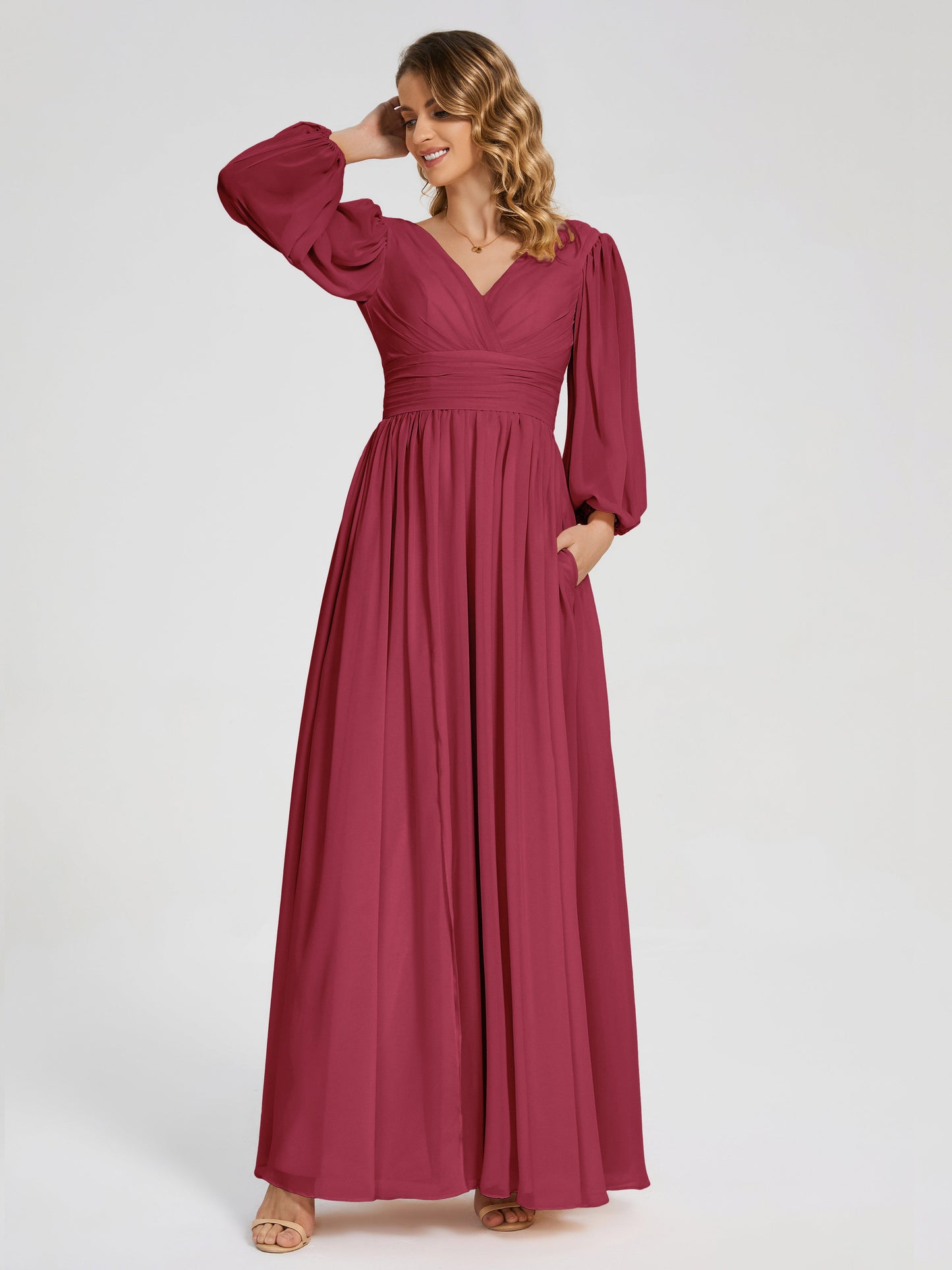 Journey Long Sleeves V-neck Bridesmaid Dress with Side Slit