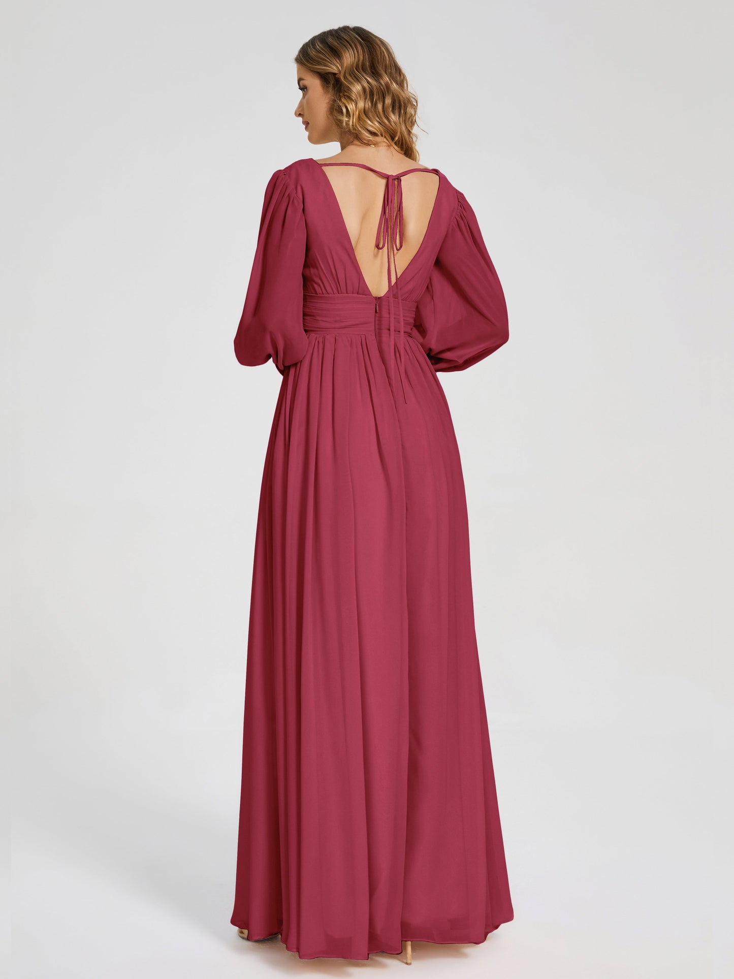 Journey Long Sleeves V-neck Bridesmaid Dress with Side Slit