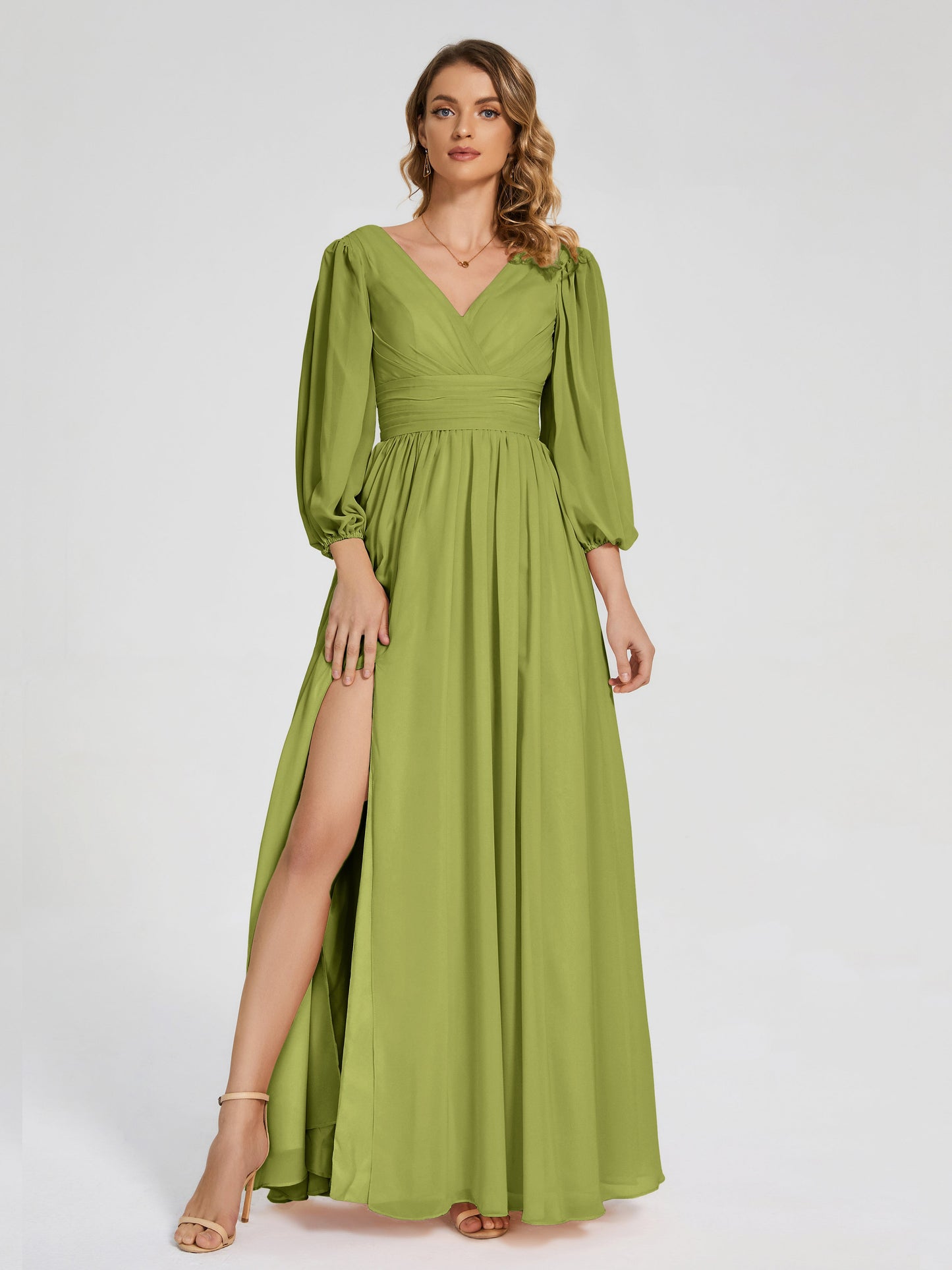 Journey Long Sleeves V-neck Bridesmaid Dress with Side Slit