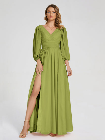 Journey Long Sleeves V-neck Bridesmaid Dress with Side Slit