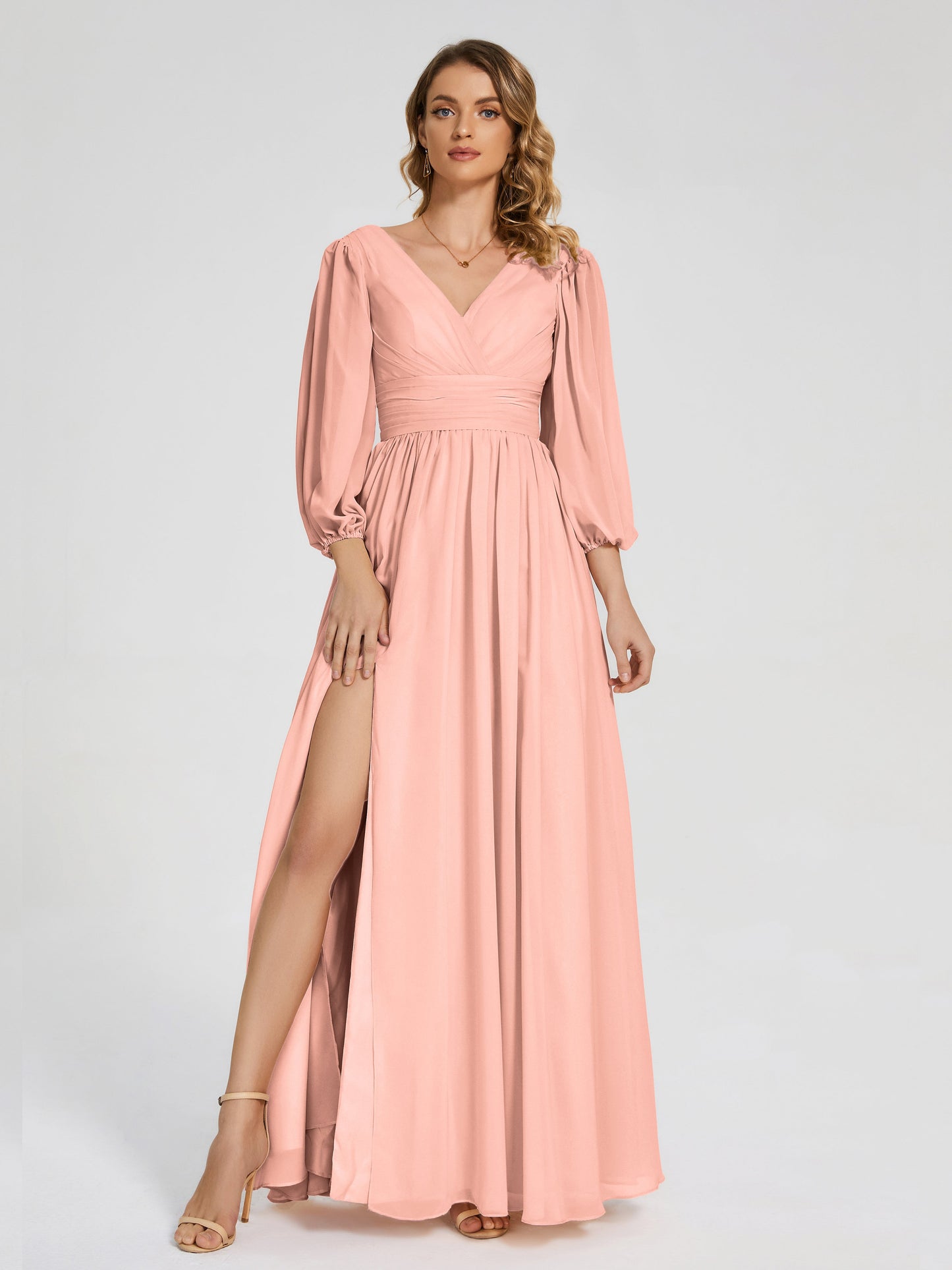 Journey Long Sleeves V-neck Bridesmaid Dress with Side Slit