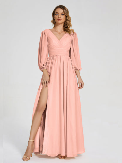 Journey Long Sleeves V-neck Bridesmaid Dress with Side Slit