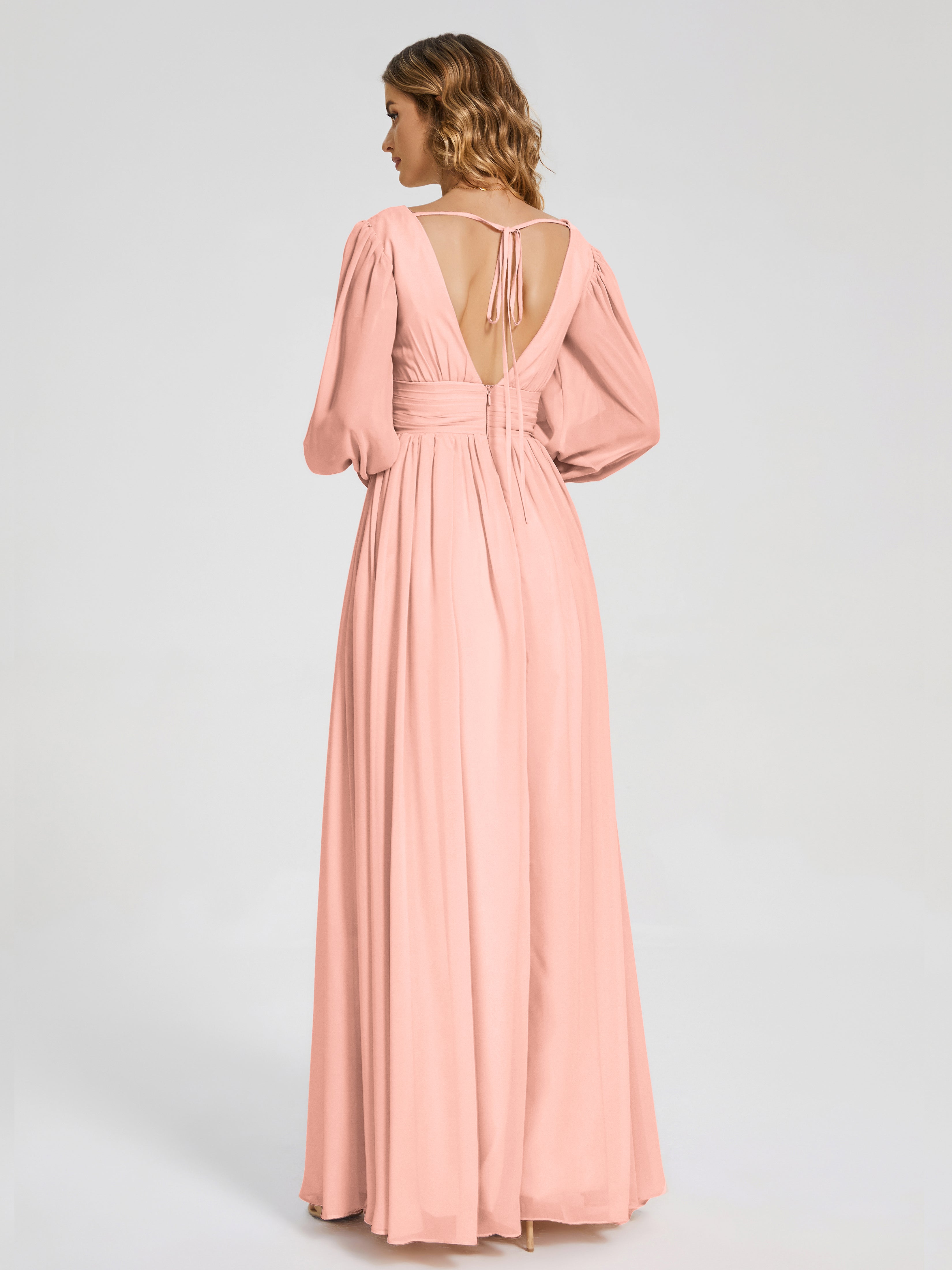 Journey Long Sleeves V-neck Bridesmaid Dress with Side Slit