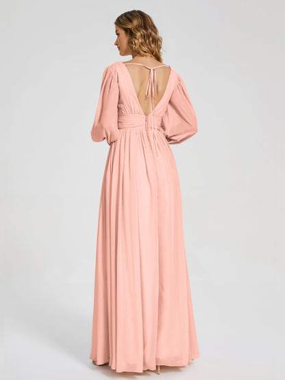Journey Long Sleeves V-neck Bridesmaid Dress with Side Slit