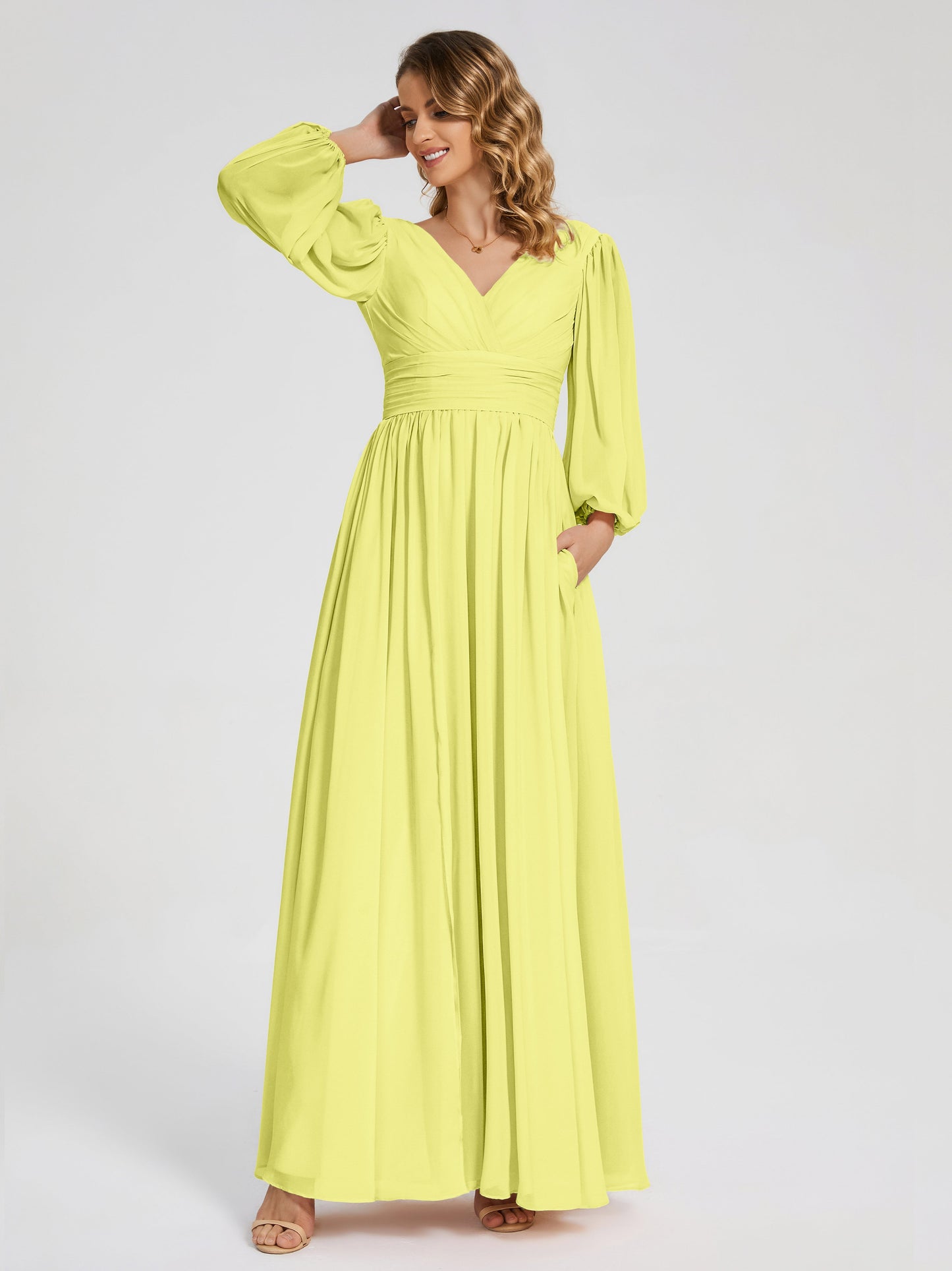 Journey Long Sleeves V-neck Bridesmaid Dress with Side Slit