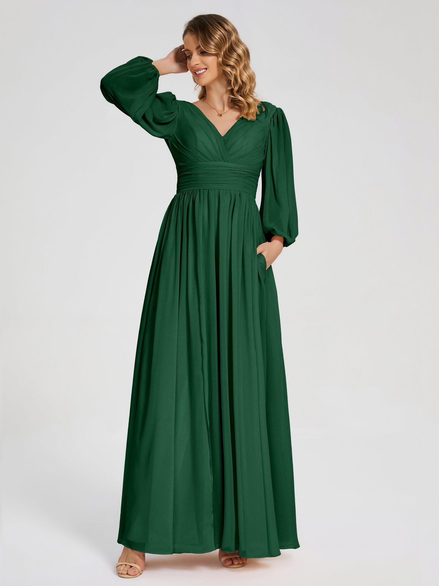 Journey Long Sleeves V-neck Bridesmaid Dress with Side Slit
