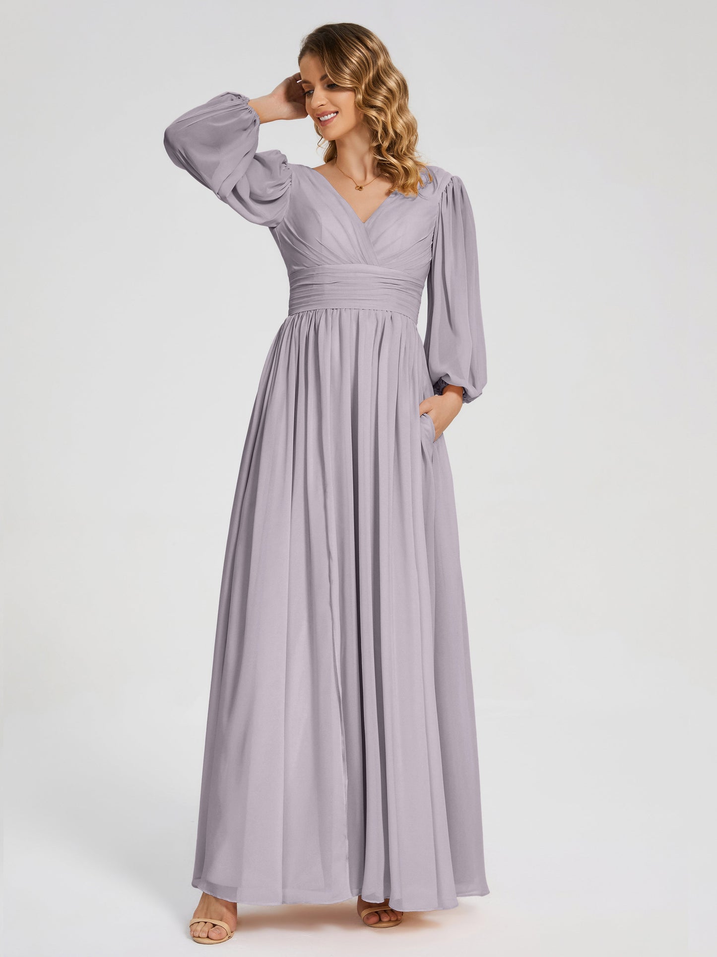 Journey Long Sleeves V-neck Bridesmaid Dress with Side Slit