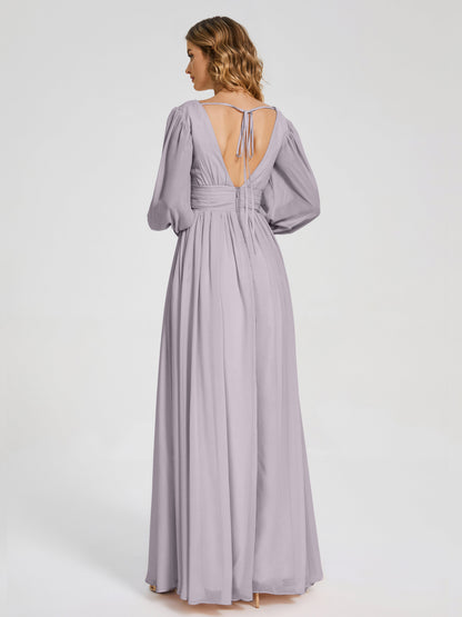 Journey Long Sleeves V-neck Bridesmaid Dress with Side Slit