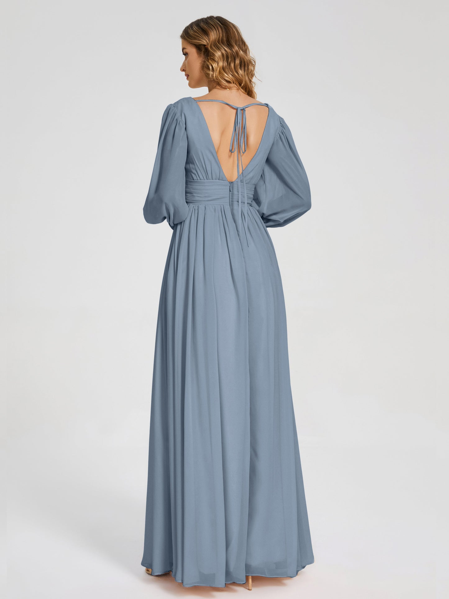 Journey Long Sleeves V-neck Bridesmaid Dress with Side Slit