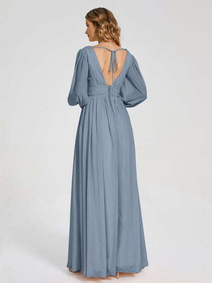 Journey Long Sleeves V-neck Bridesmaid Dress with Side Slit